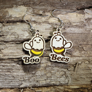 Boo Bees Wooden Earrings | Funny Halloween Ghost Bee Jewelry by Cate's Concepts, LLC