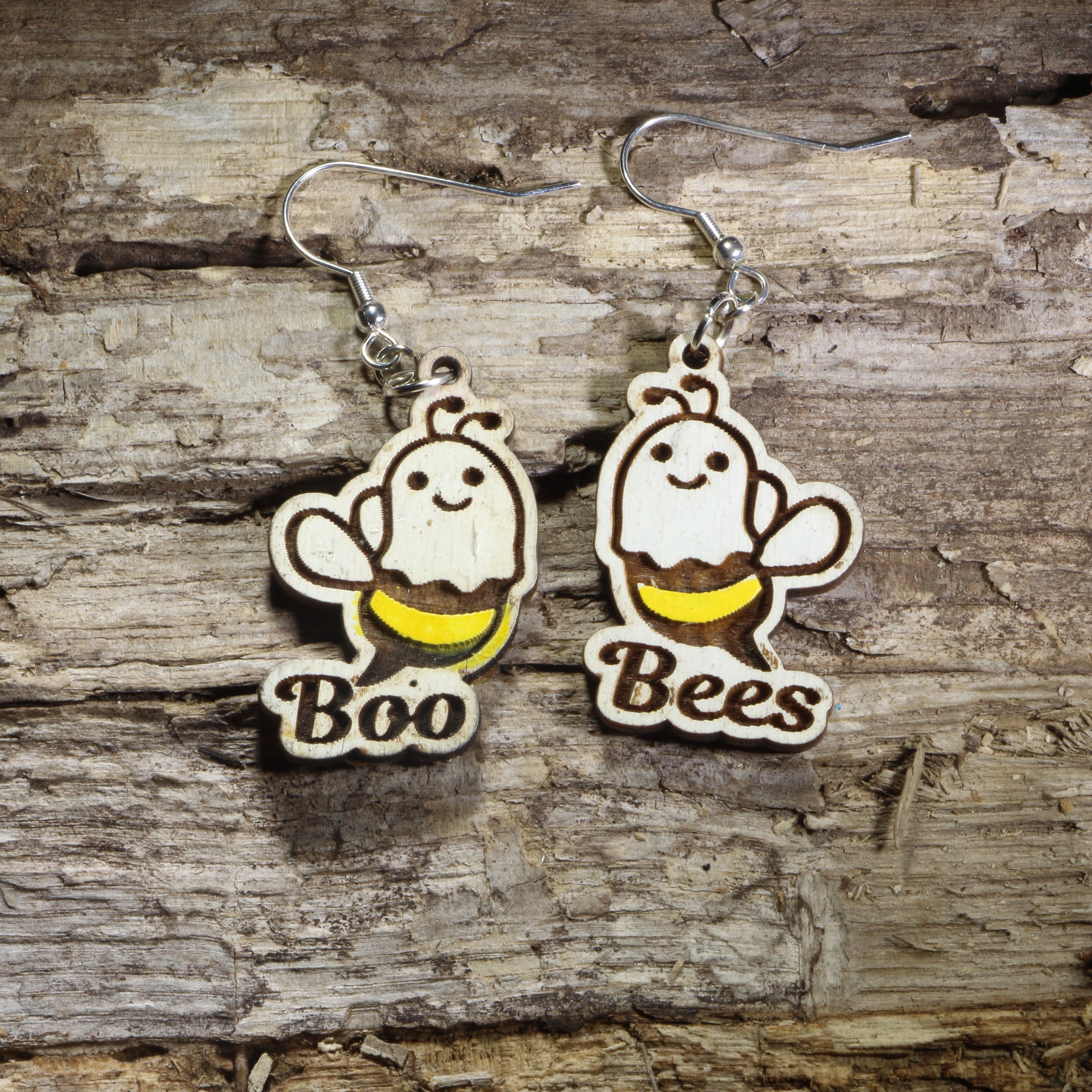 Boo Bees Wooden Earrings | Funny Halloween Ghost Bee Jewelry by Cate's Concepts, LLC
