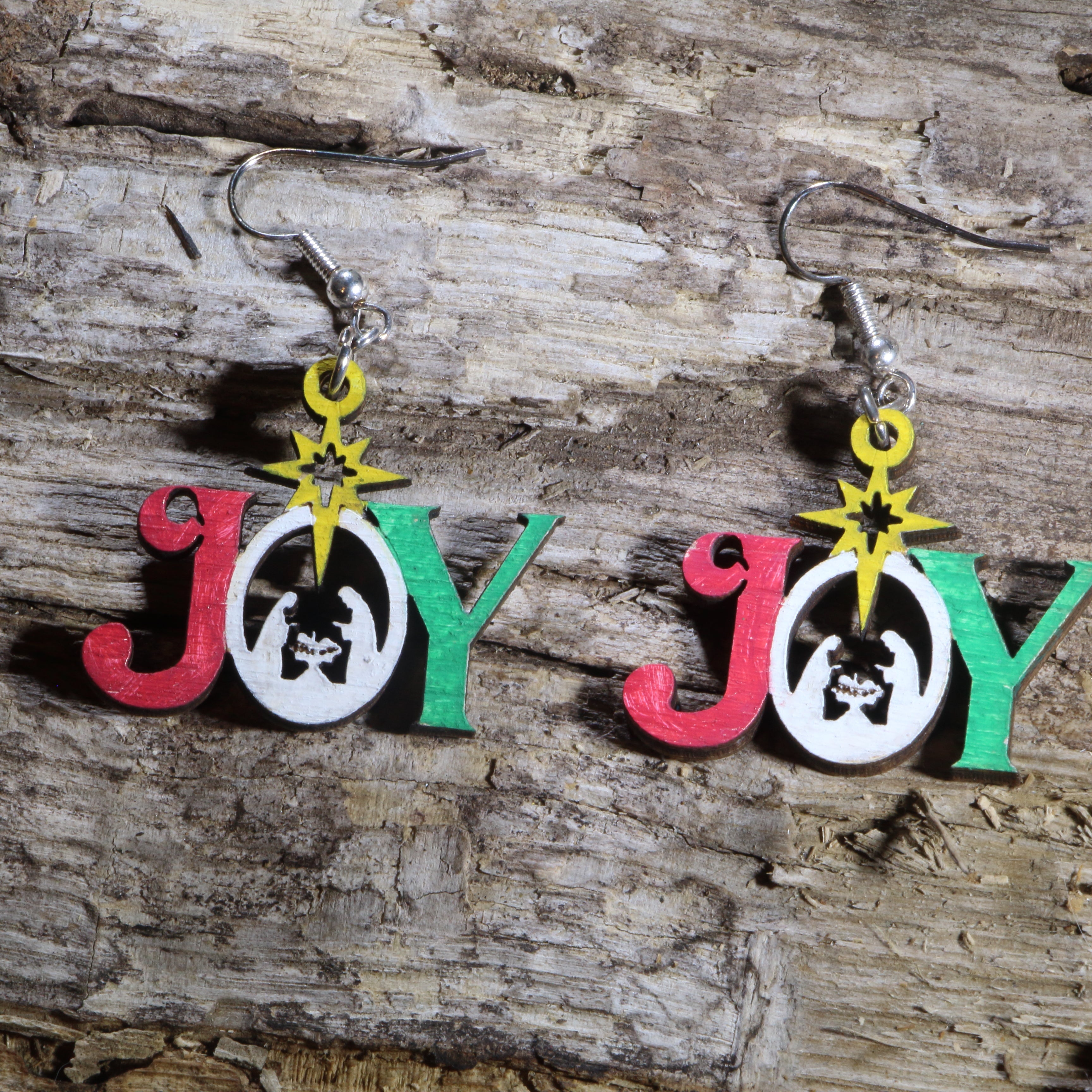 Christmas Joy Wooden Dangle Earrings | Nativity Holiday Jewelry by Cate's Concepts, LLC