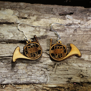 French Horn Wooden Dangle Earrings | Band Instrument Jewelry by Cate's Concepts, LLC