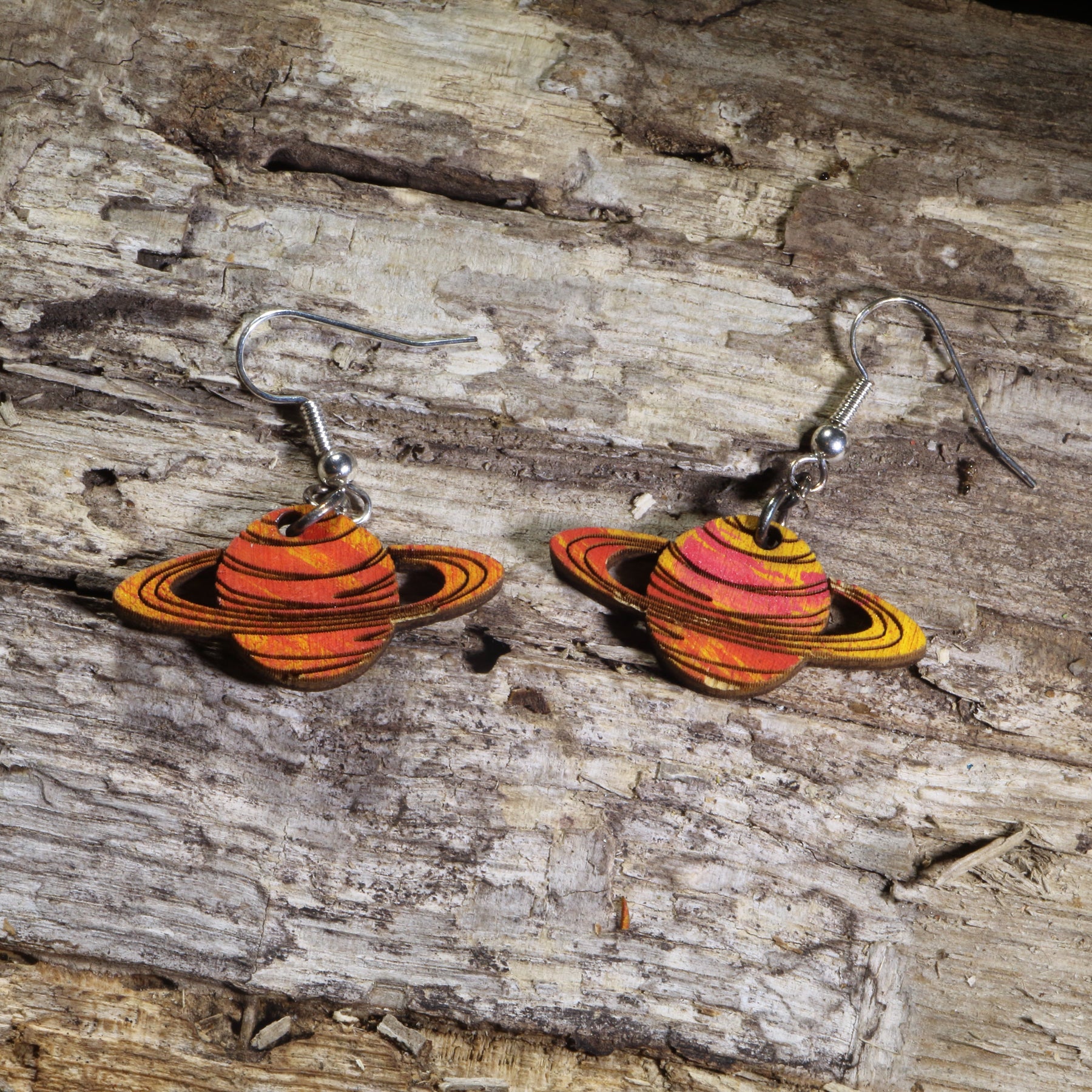 Saturn Planet Wooden Dangle Earrings | Space Jewelry by Cate's Concepts, LLC
