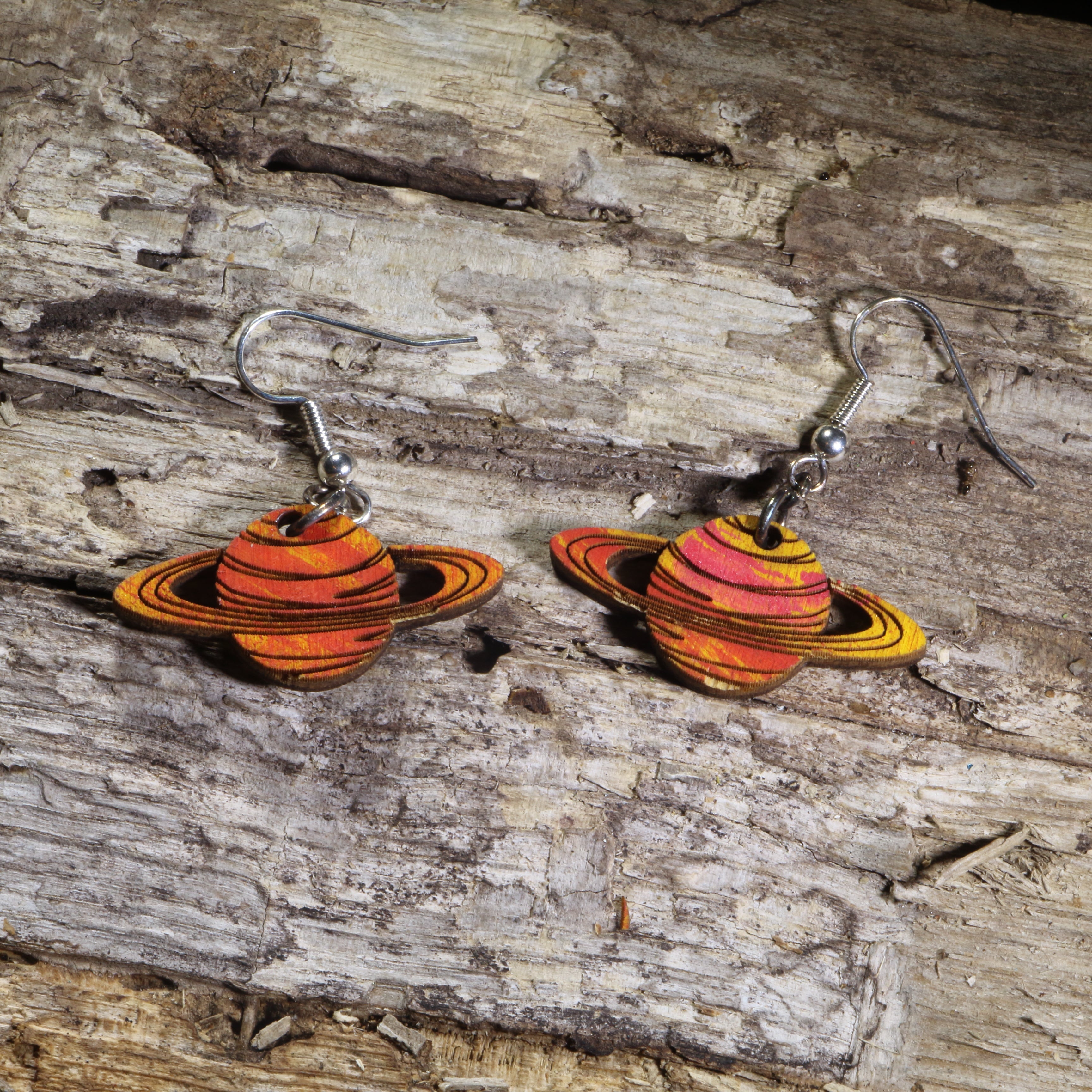 Saturn Planet Wooden Dangle Earrings | Space Jewelry by Cate's Concepts, LLC