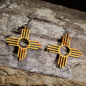 Zia Sun Symbol Wooden Dangle Earrings | New Mexico Jewelry by Cate's Concepts, LLC