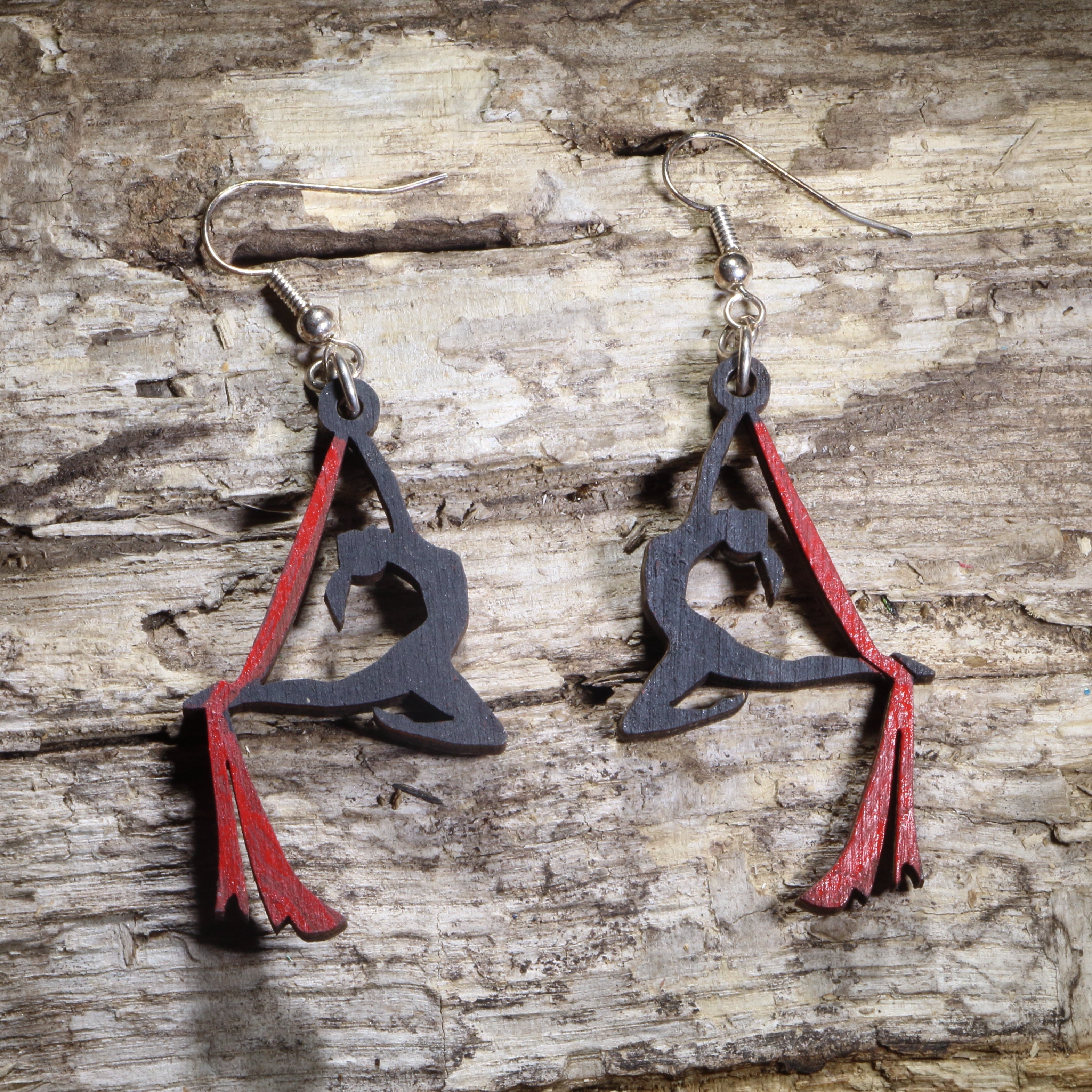 Aerial Silks Performer Wooden Earrings | Circus Aerialist Jewelry by Cate's Concepts, LLC