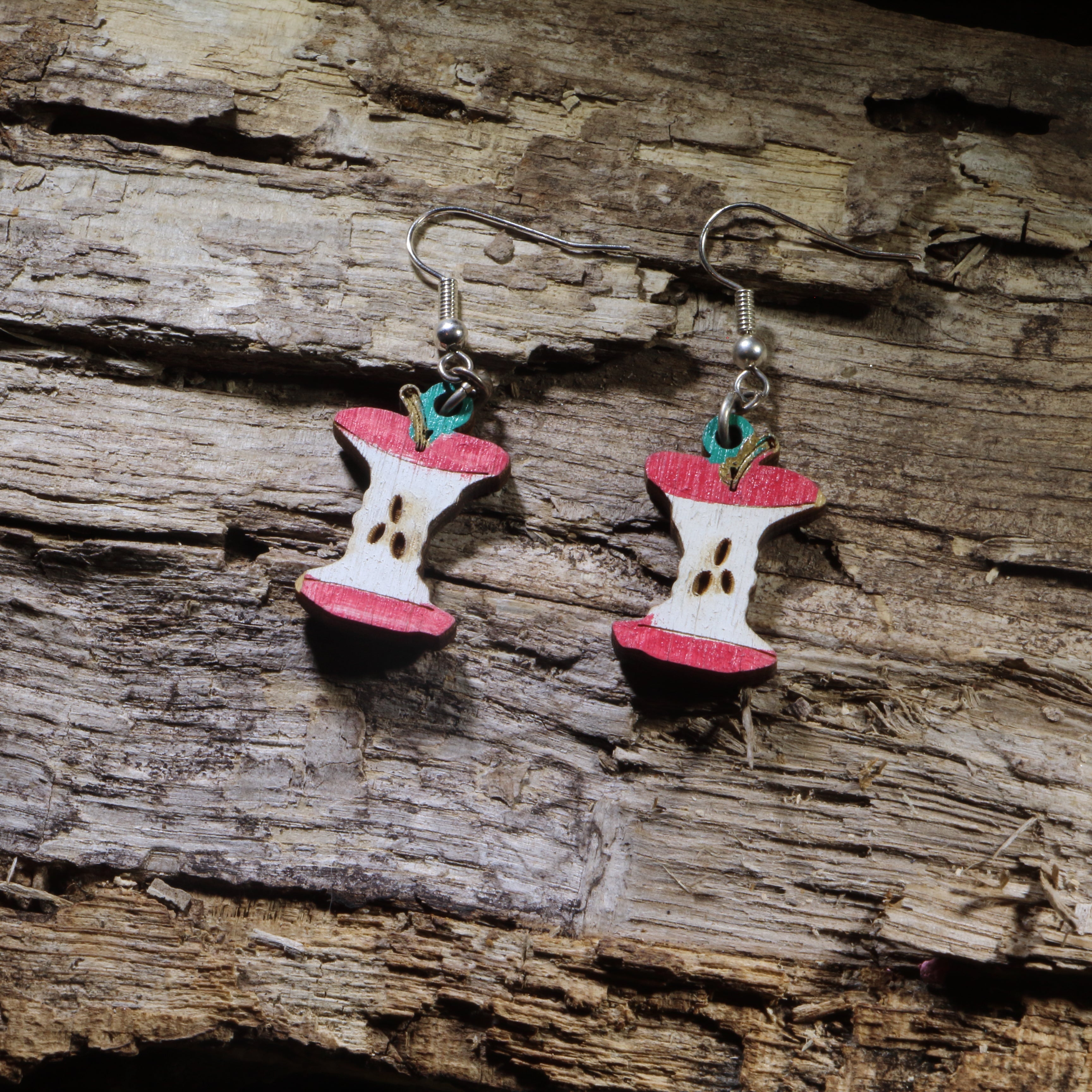 Apple Core Wooden Dangle Earrings | Teacher Fruit Jewelry by Cate's Concepts, LLC