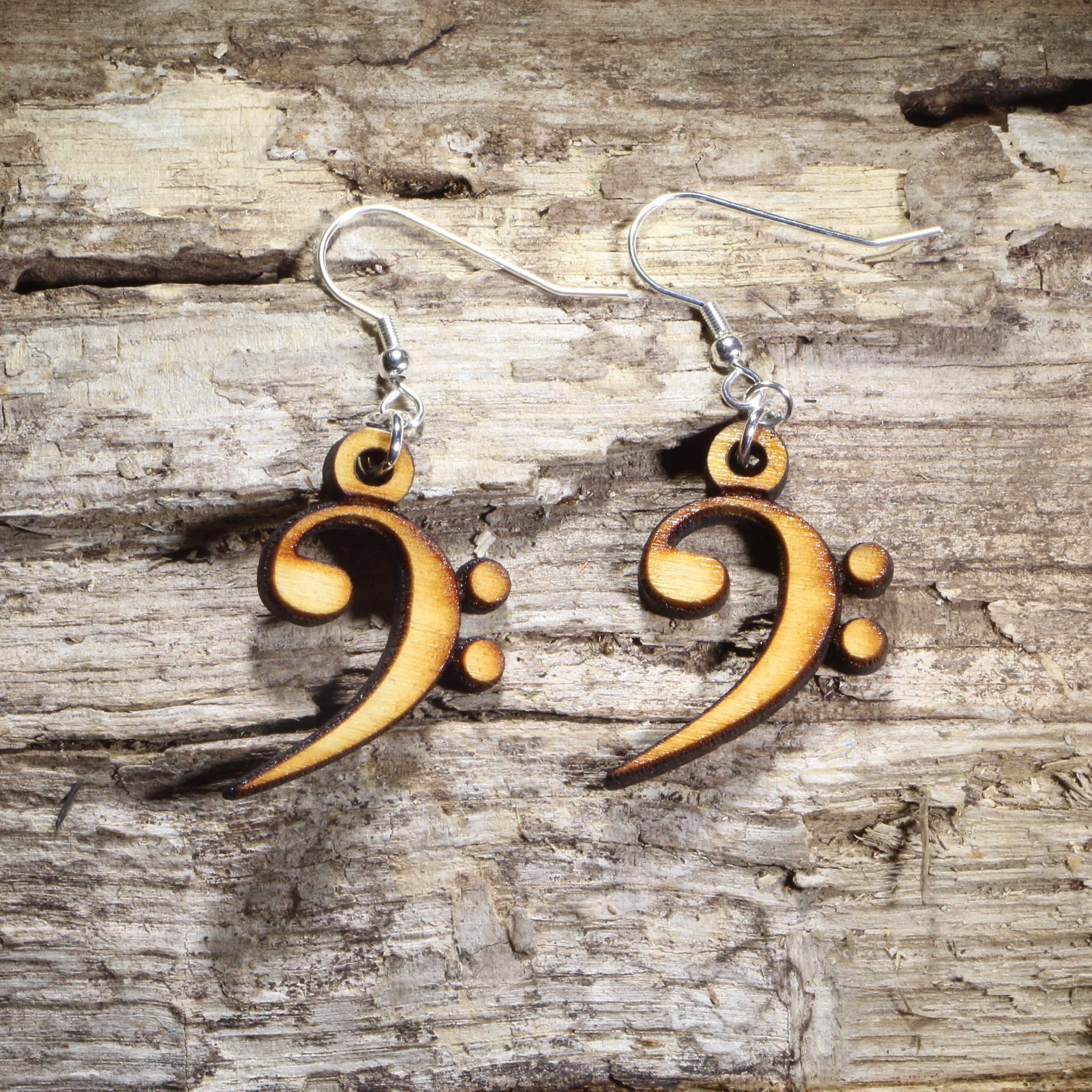 Bass Clef Wooden Dangle Earrings | Music Note Jewelry for Musicians by Cate's Concepts, LLC