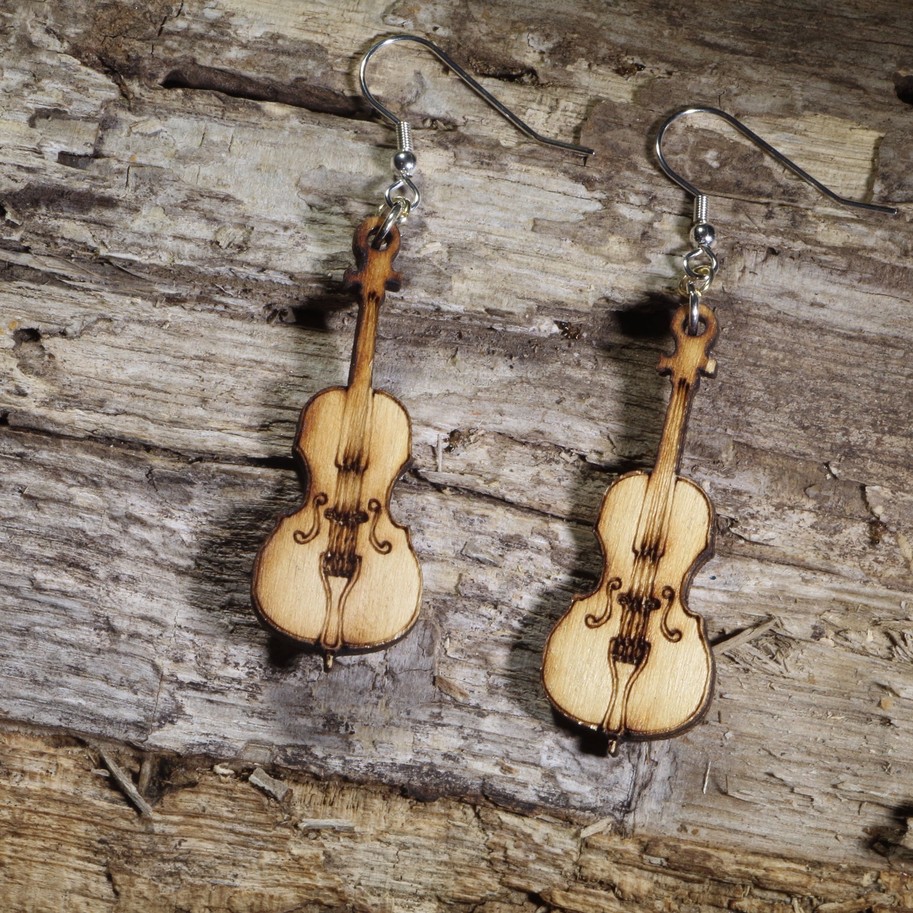 Cello Wooden Dangle Earrings | Music Instrument Jewelry by Cate's Concepts, LLC