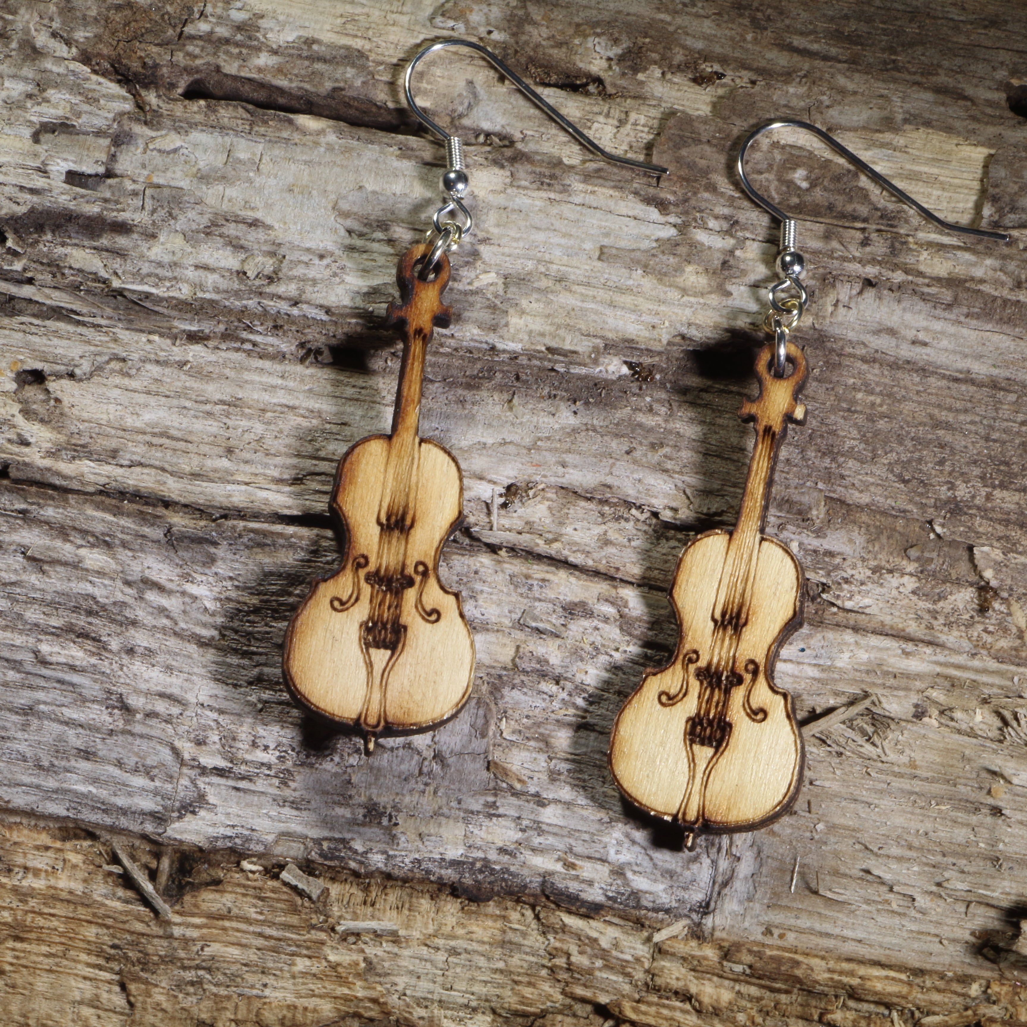Cello Wooden Dangle Earrings | Music Instrument Jewelry by Cate's Concepts, LLC