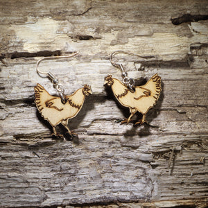 Cute Chicken Wooden Dangle Earrings | Farm Animal Jewelry by Cate's Concepts, LLC