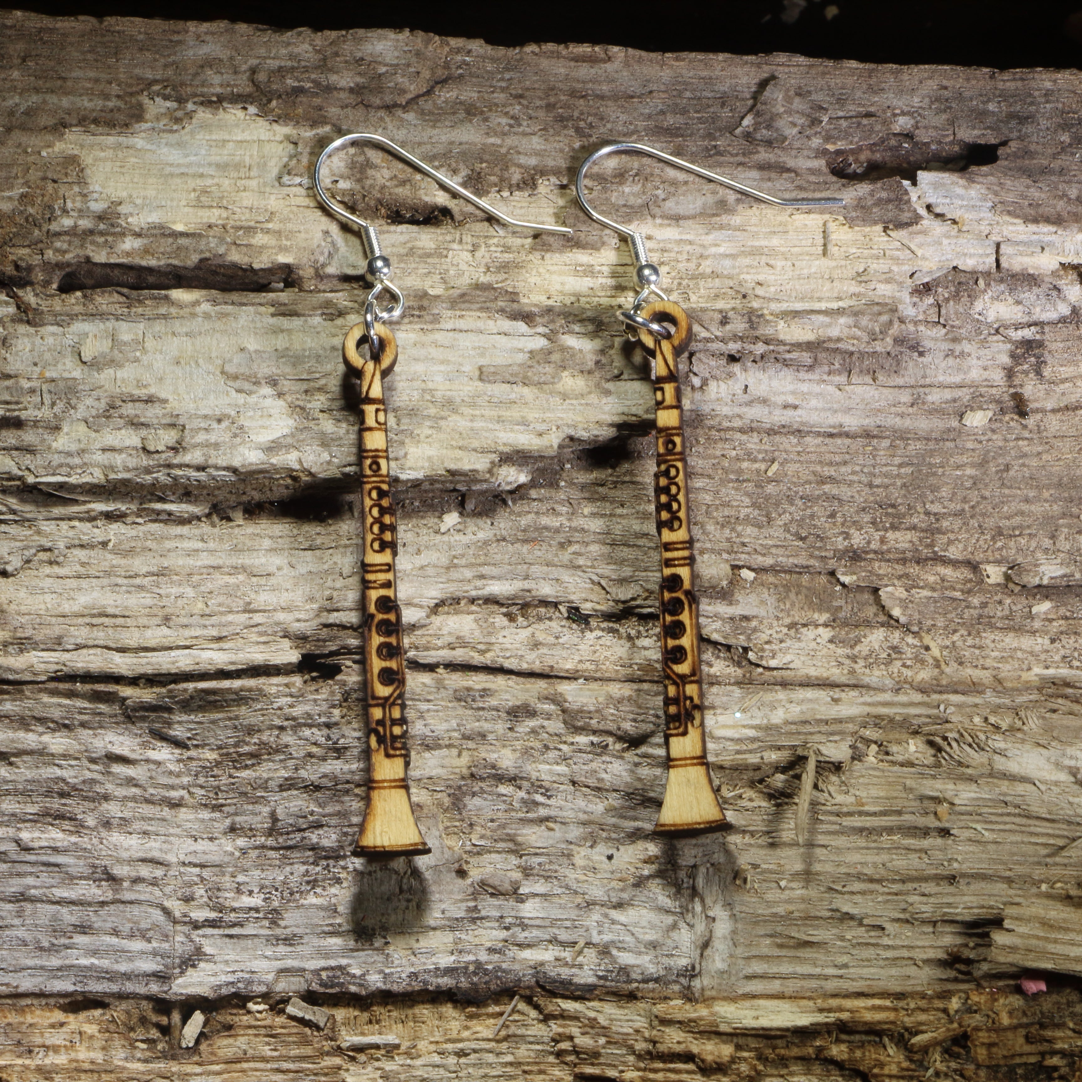 Clarinet Wooden Dangle Earrings | Band Instrument Jewelry by Cate's Concepts, LLC