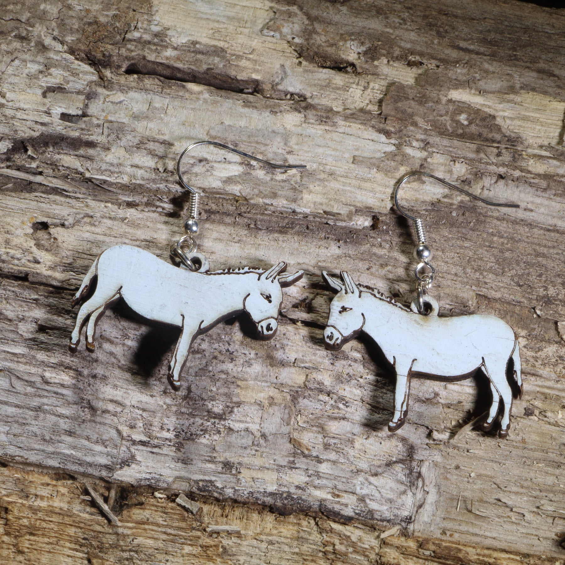 Donkey Wooden Dangle Earrings | Farm Animal Jewelry by Cate's Concepts, LLC