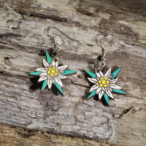 Edelweiss Flower Wooden Earrings | Alpine Floral Jewelry by Cate's Concepts, LLC