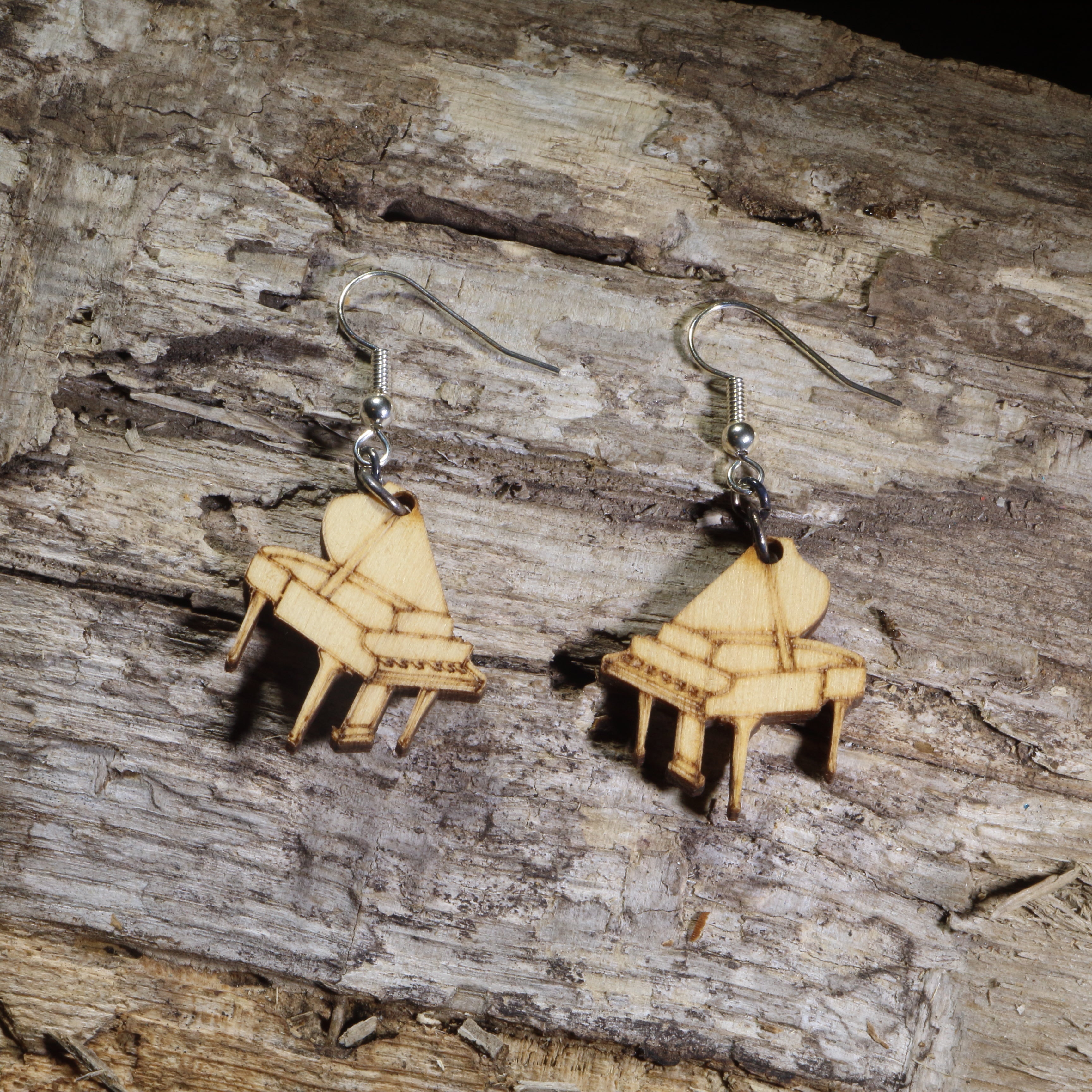 Grand Piano Wooden Earrings | Musician Instrument Jewelry by Cate's Concepts, LLC