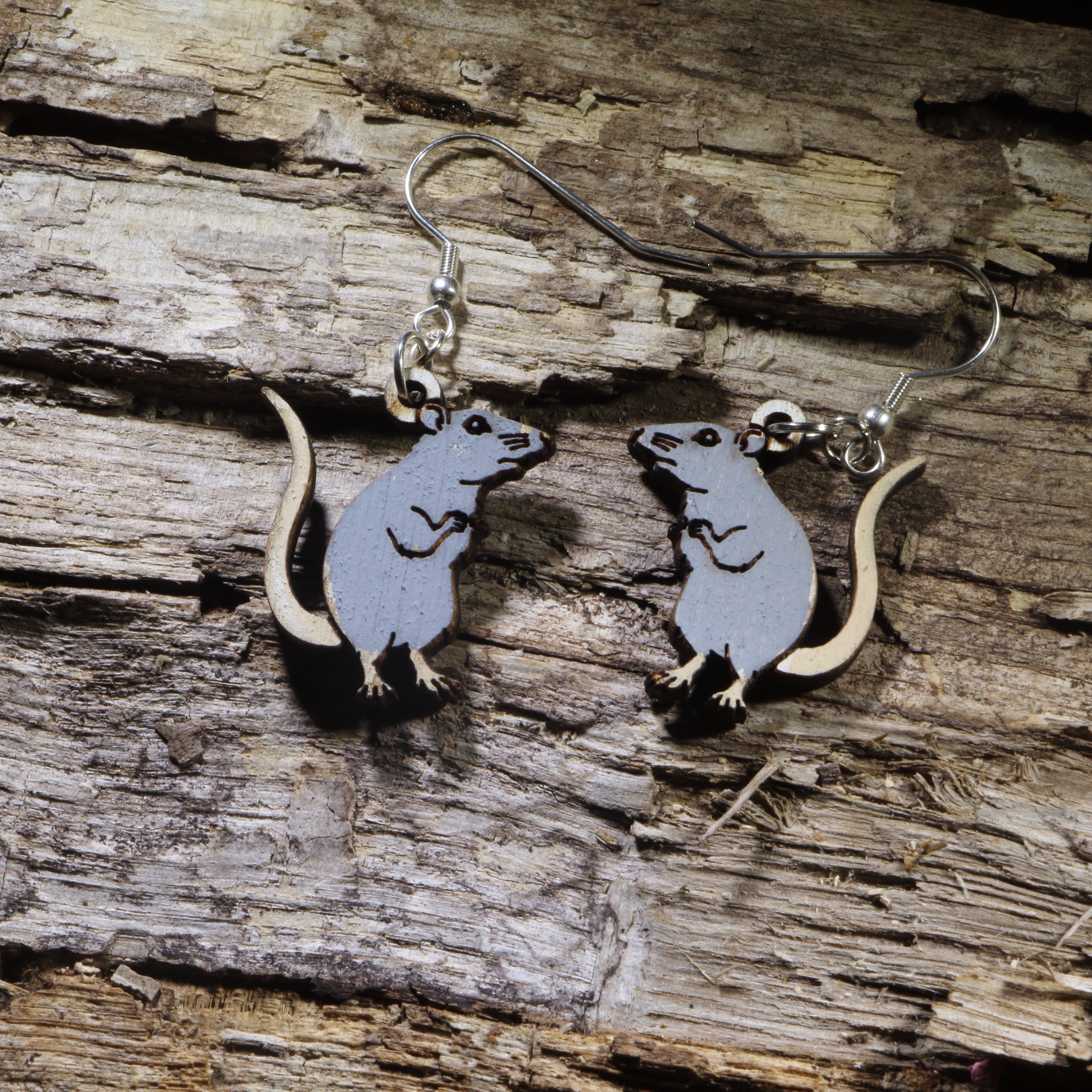 Cute Rat Wooden Dangle Earrings | Pet Rodent Animal Jewelry by Cate's Concepts, LLC