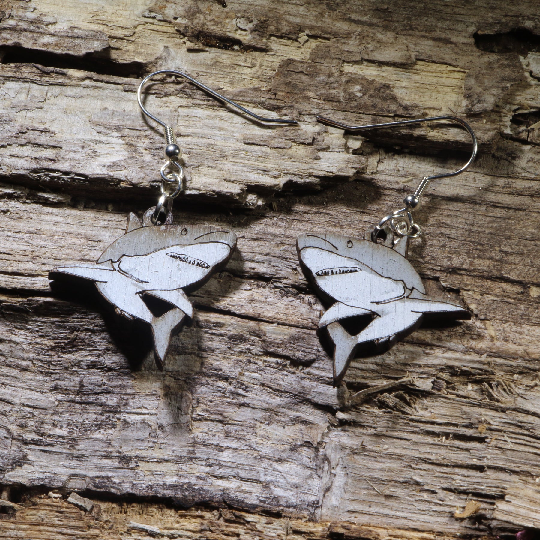 Great White Shark Wooden Earrings | Ocean Predator Jewelry by Cate's Concepts, LLC