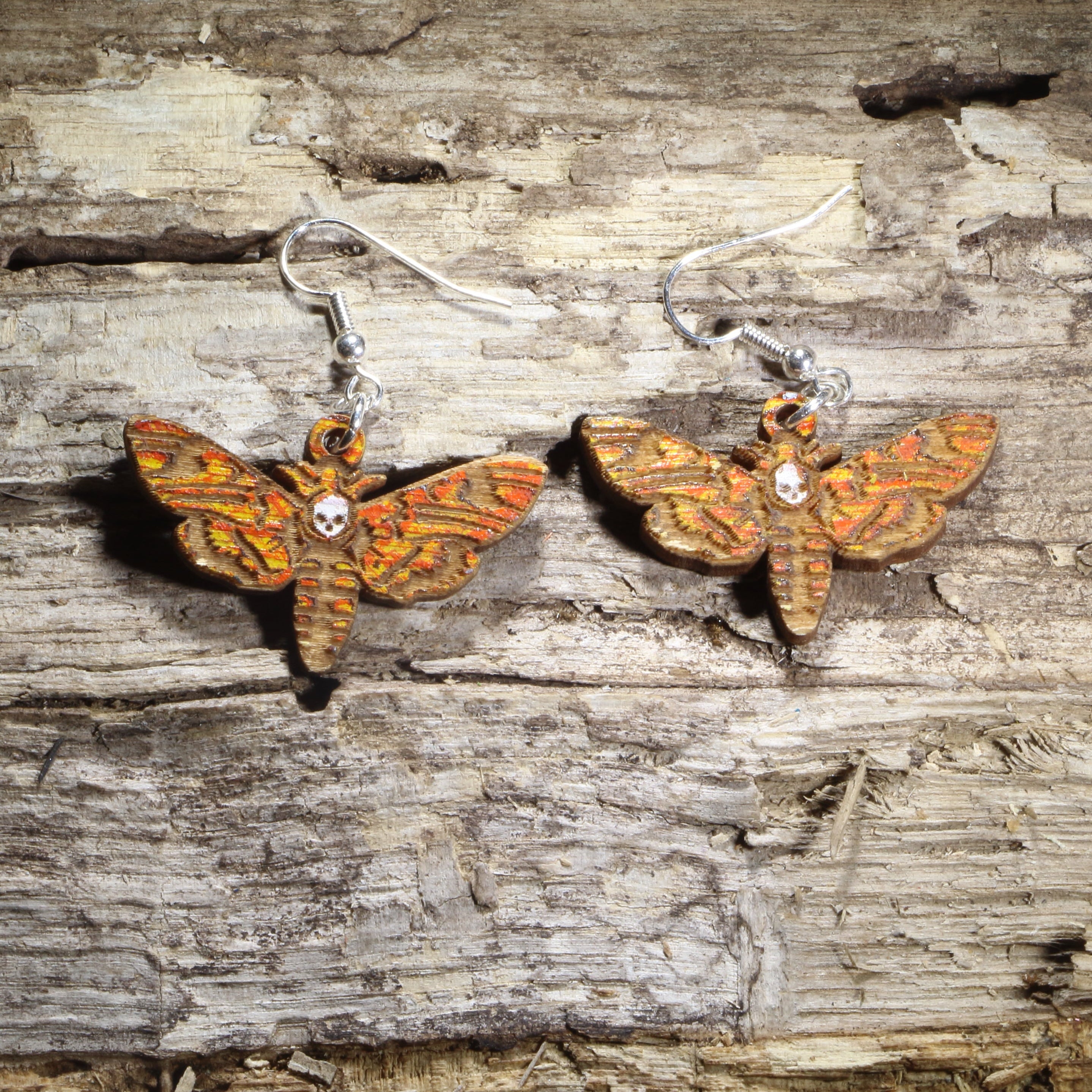 Death Head Hawkmoth Wooden Dangle Earrings | Gothic Insect Jewelry by Cate's Concepts, LLC