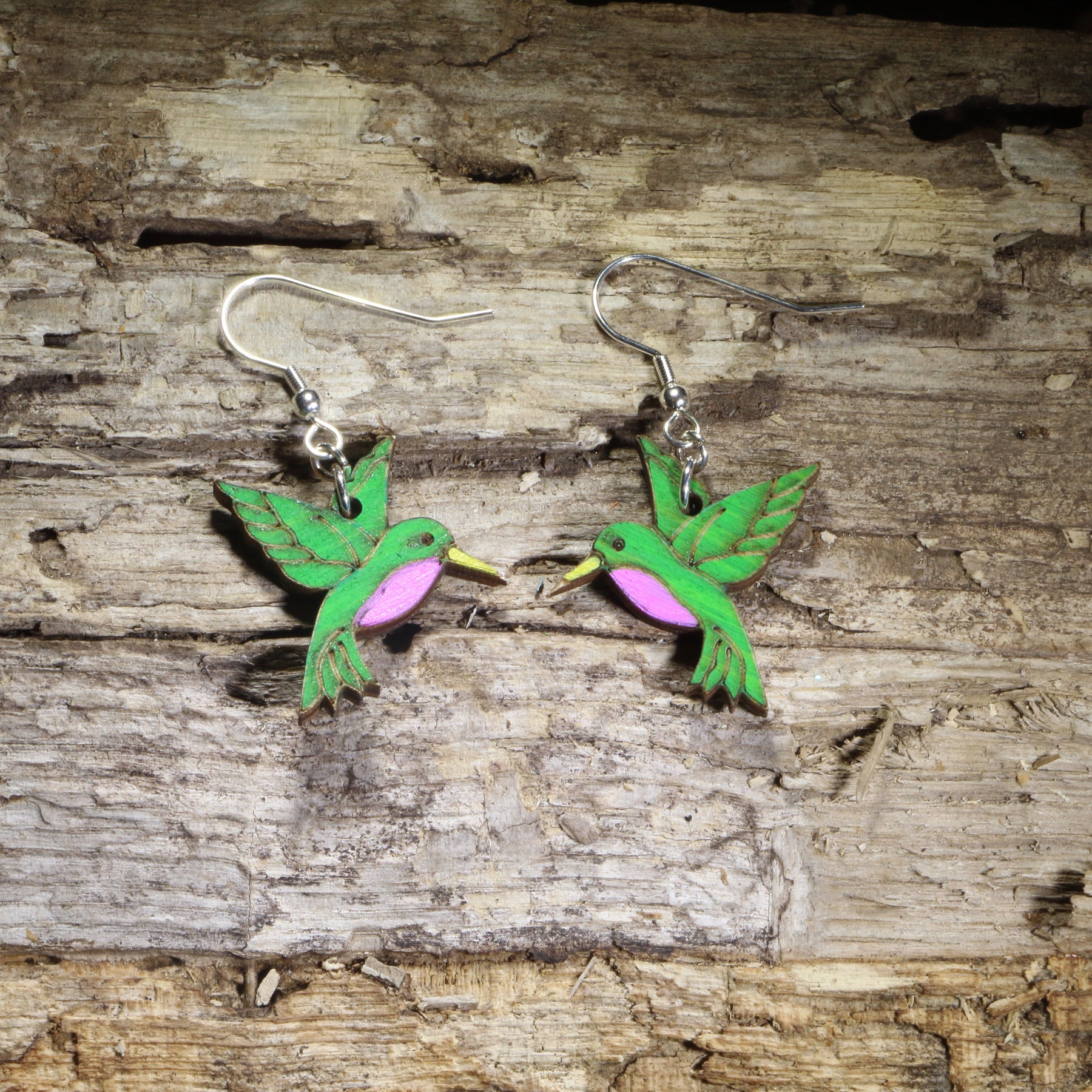Hummingbird Wooden Dangle Earrings | Bird Jewelry by Cate's Concepts, LLC