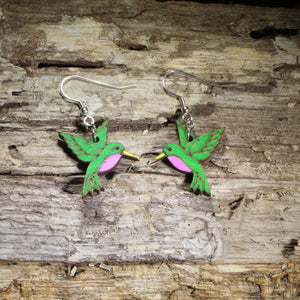 Hummingbird Wooden Dangle Earrings | Bird Jewelry by Cate's Concepts, LLC