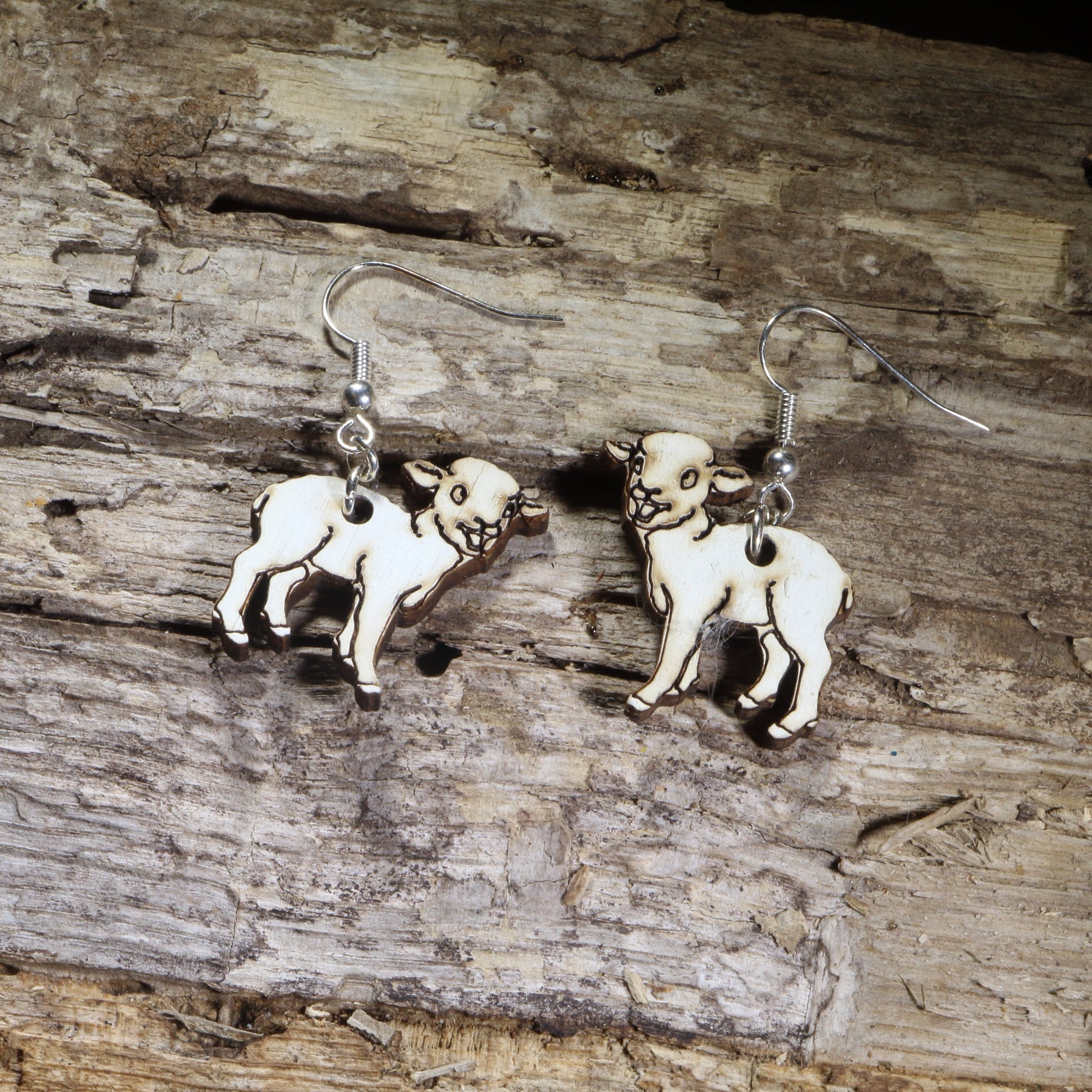 Realistic Lamb Wooden Earrings | Farm Animal Jewelry by Cate's Concepts, LLC