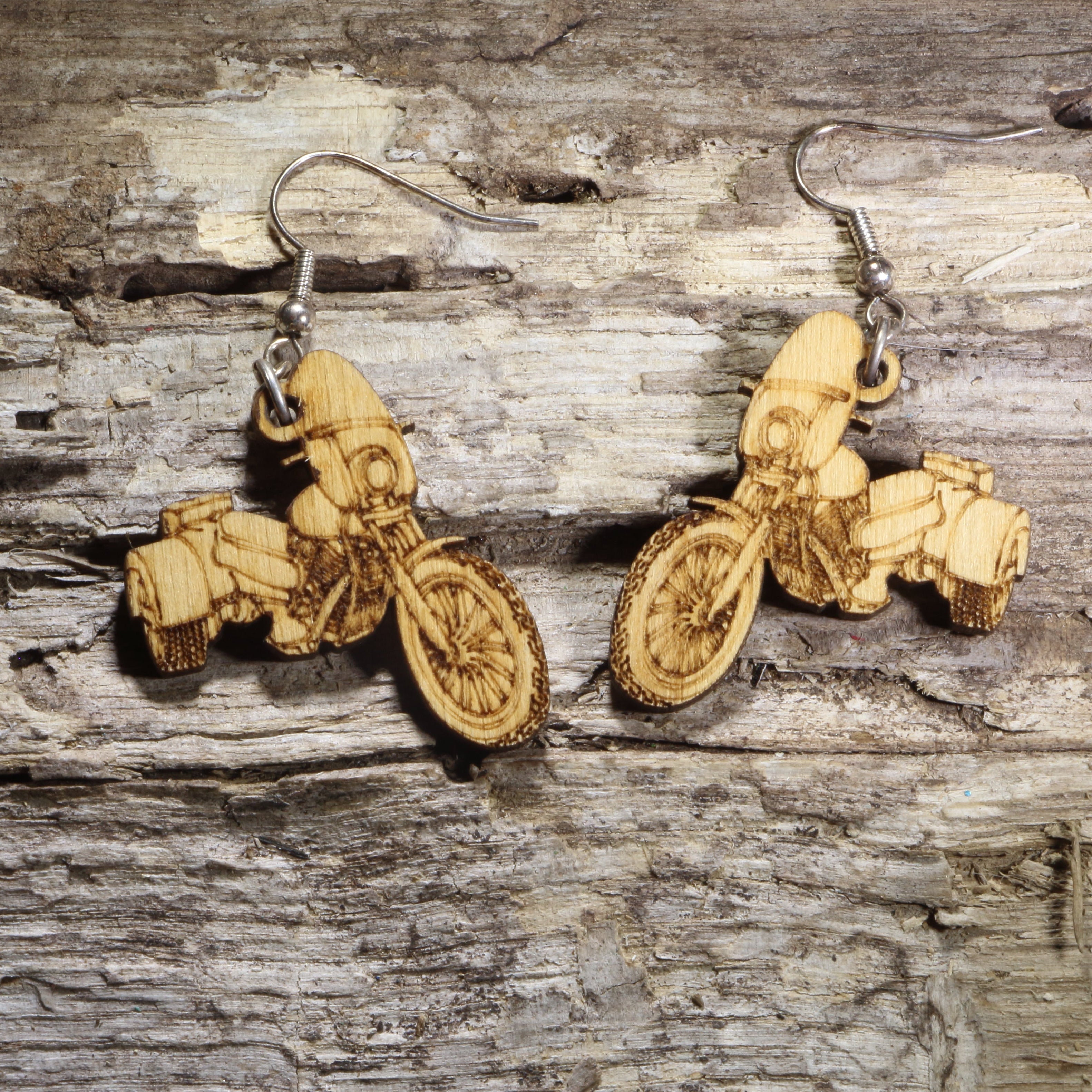 Motorcycle Trike Wooden Earrings | Biker Vintage Jewelry by Cate's Concepts, LLC