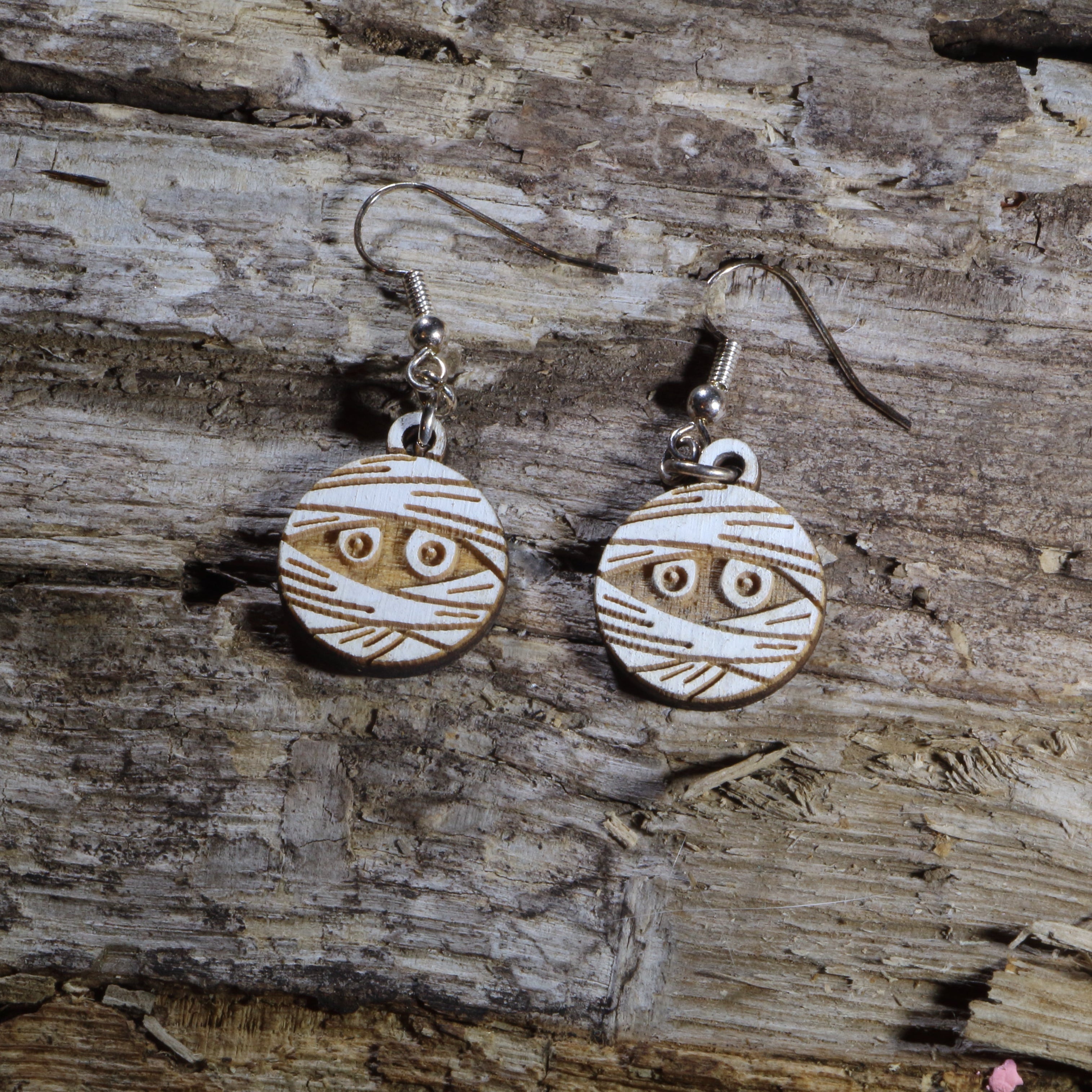 Mummy Wooden Dangle Earrings | Halloween Jewelry by Cate's Concepts, LLC