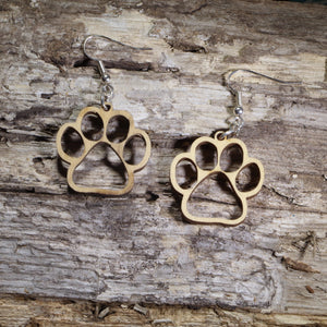 Paw Print Cutout Wooden Earrings | Dog Lover Pet Jewelry by Cate's Concepts, LLC