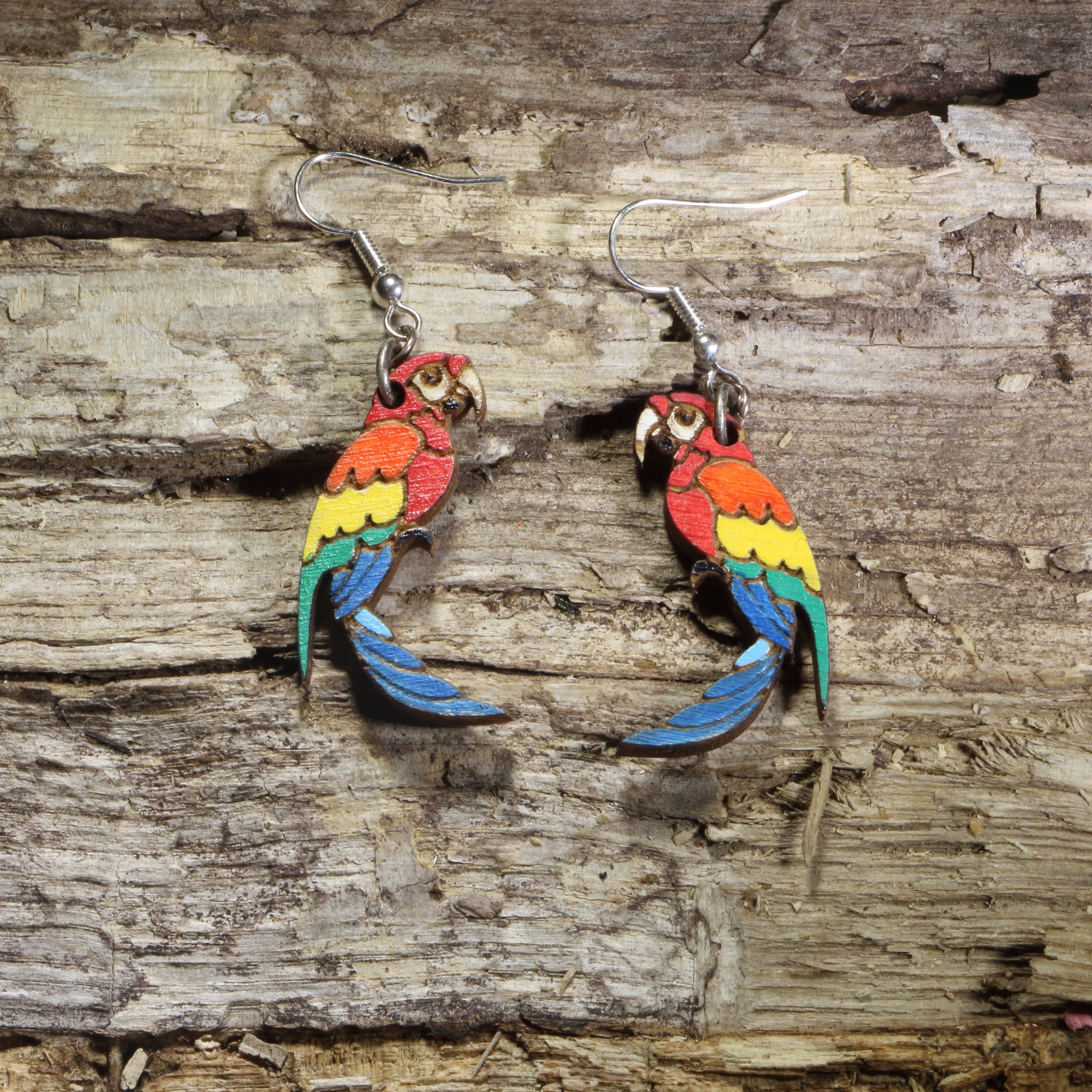 Parrot Wooden Earrings | Tropical Bird Jewelry by Cate's Concepts, LLC