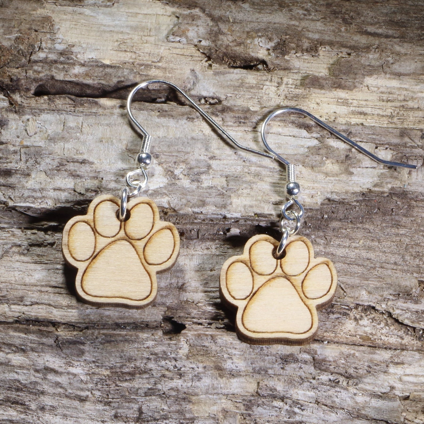 Paw Print Wooden Dangle Earrings | Pet Lover Jewelry by Cate's Concepts, LLC