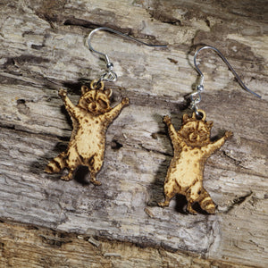 Raccoon Wooden Dangle Earrings | Cute Woodland Animal Jewelry by Cate's Concepts, LLC