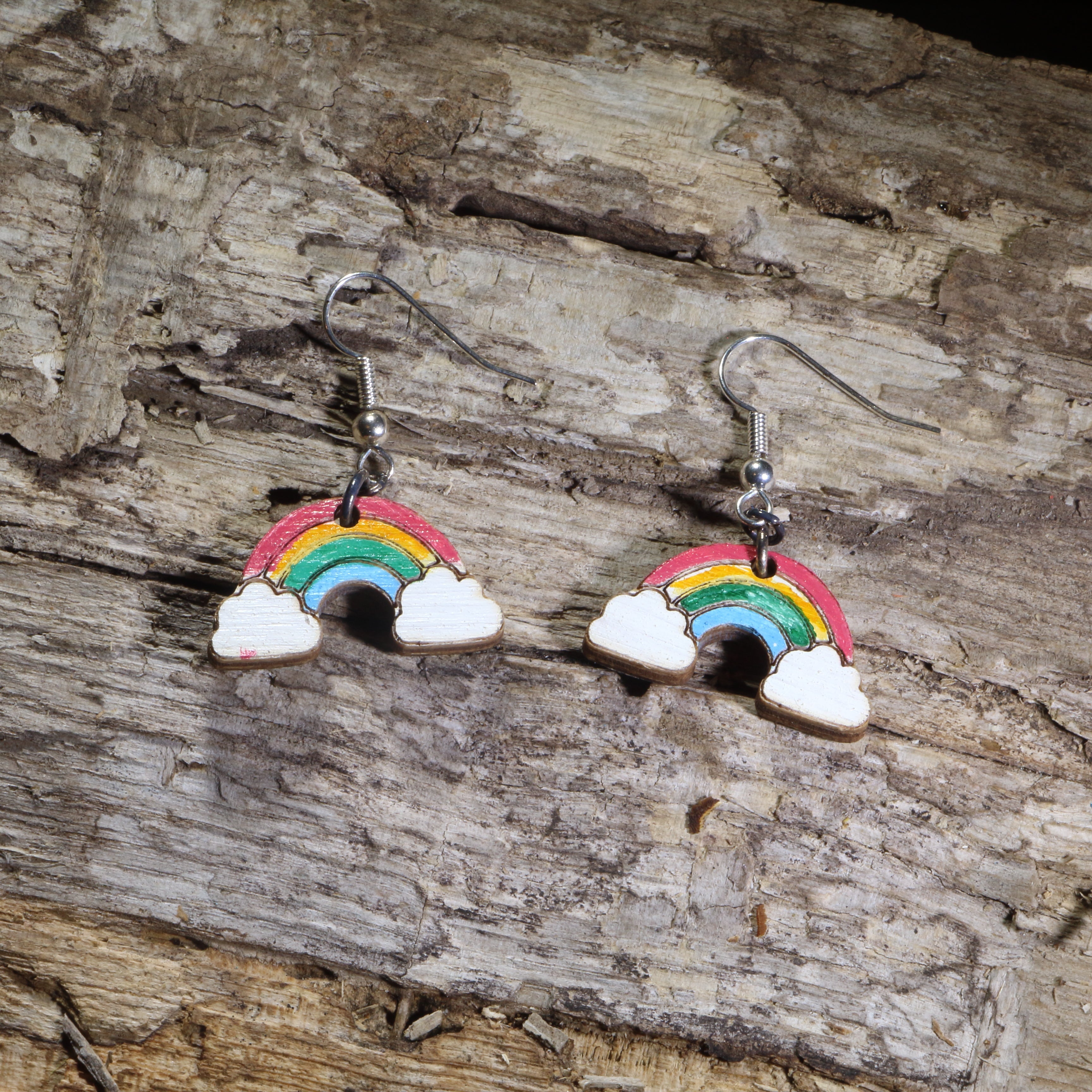 Rainbow Wooden Dangle Earrings | Colorful Pride Jewelry by Cate's Concepts, LLC