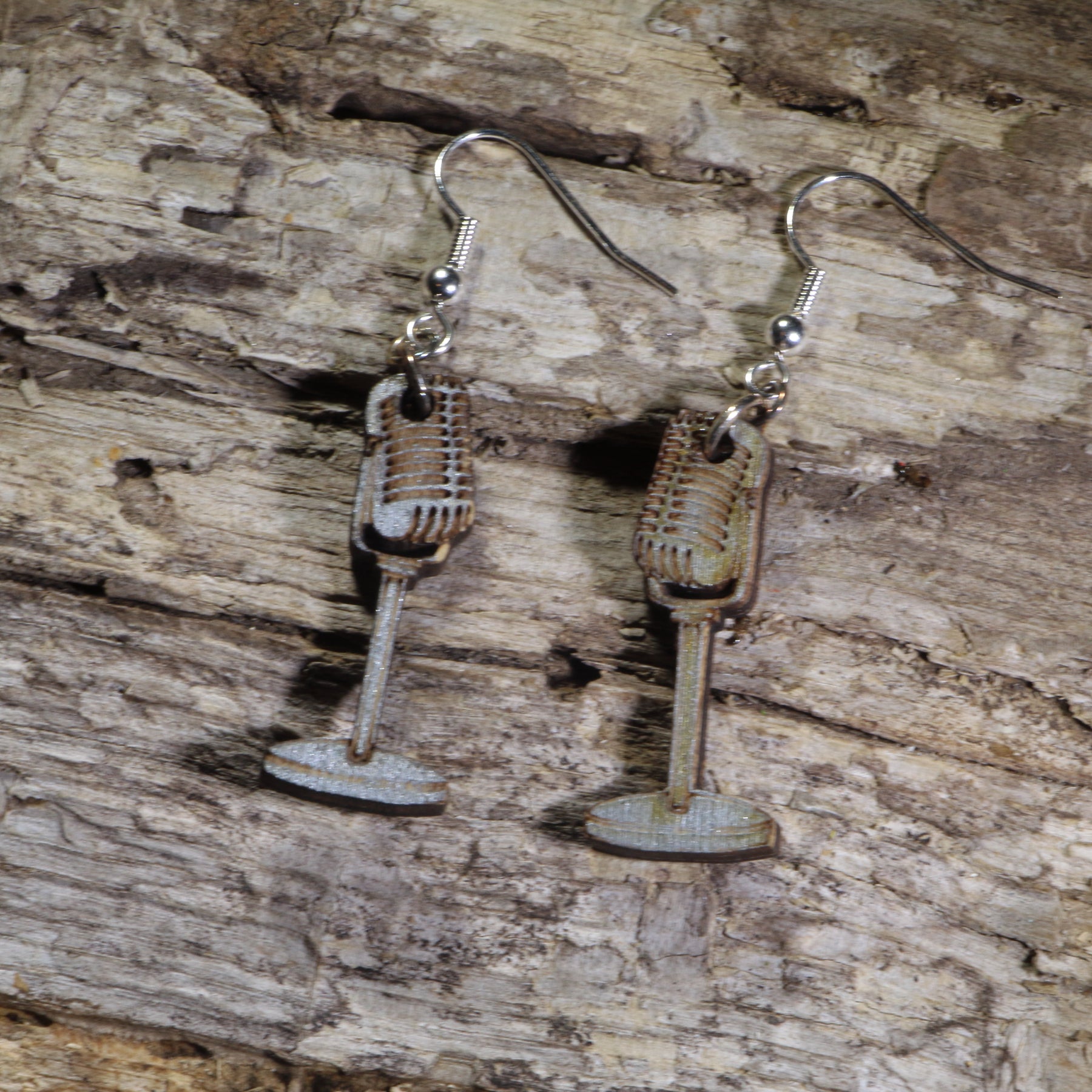 Retro Microphone Wooden Dangle Earrings | Music Jewelry by Cate's Concepts, LLC