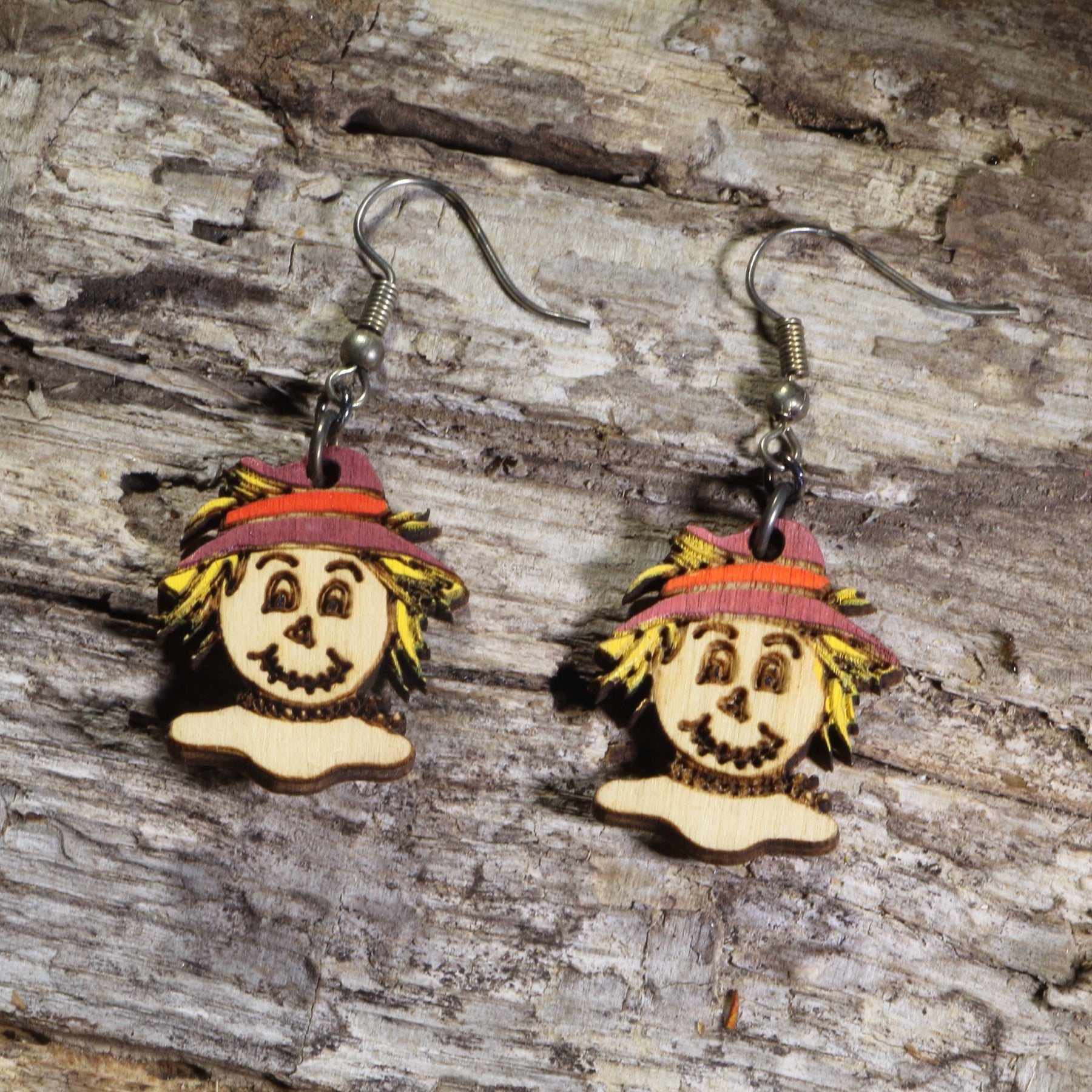 Thanksgiving Scarecrow Wooden Dangle Earrings | Fall Harvest Jewelry by Cate's Concepts, LLC