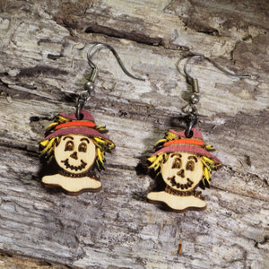 Thanksgiving Scarecrow Wooden Dangle Earrings | Fall Harvest Jewelry by Cate's Concepts, LLC