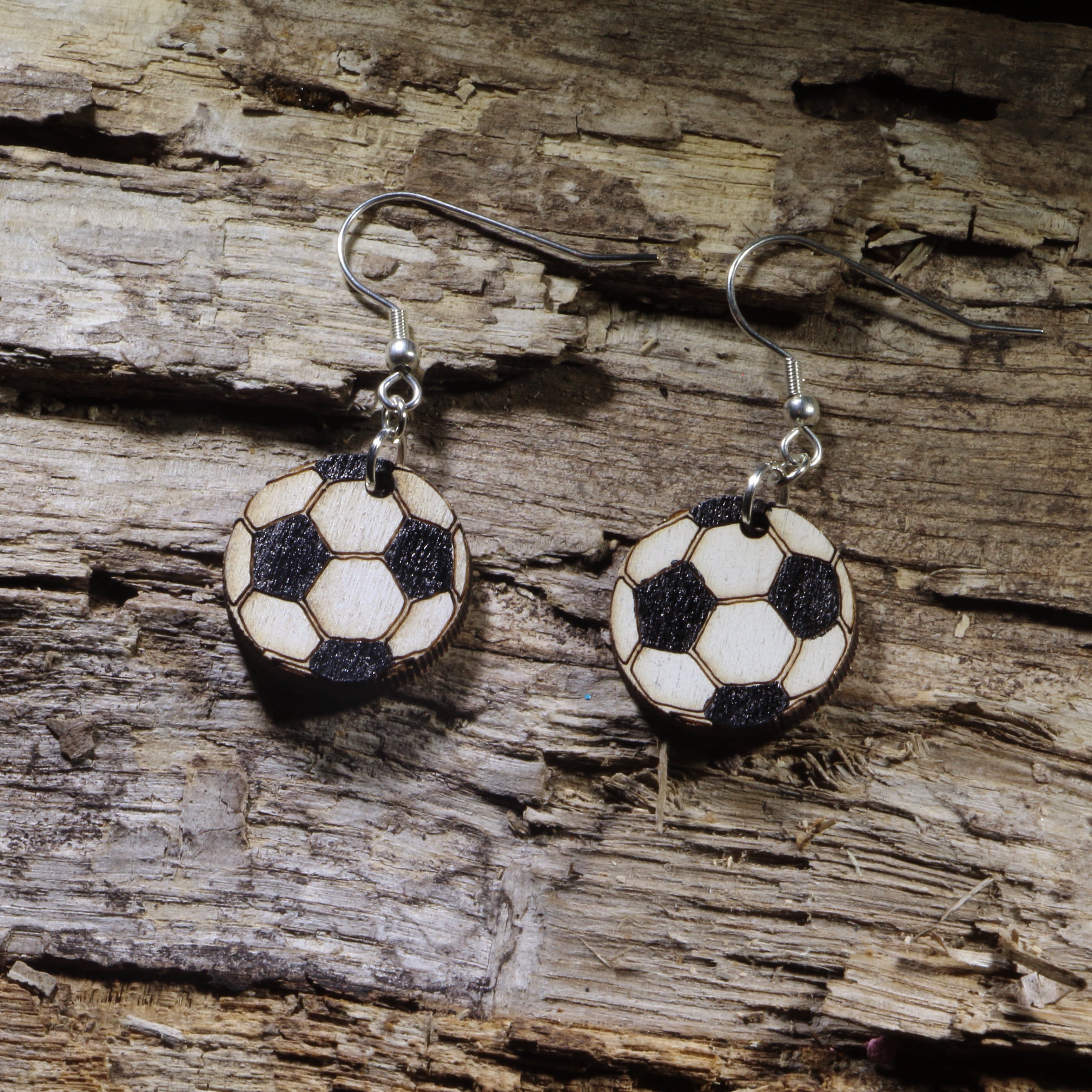 Soccer Ball Wooden Dangle Earrings | Sports Jewelry by Cate's Concepts, LLC