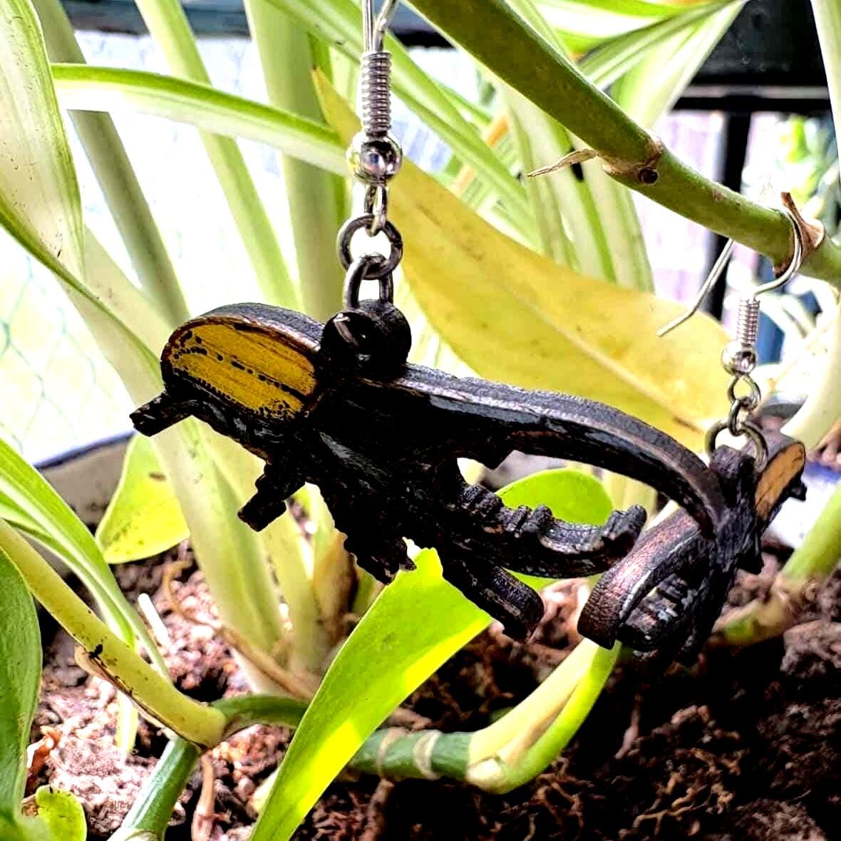 Hercules Beetle Wooden Dangle Earrings | Realistic Insect Jewelry