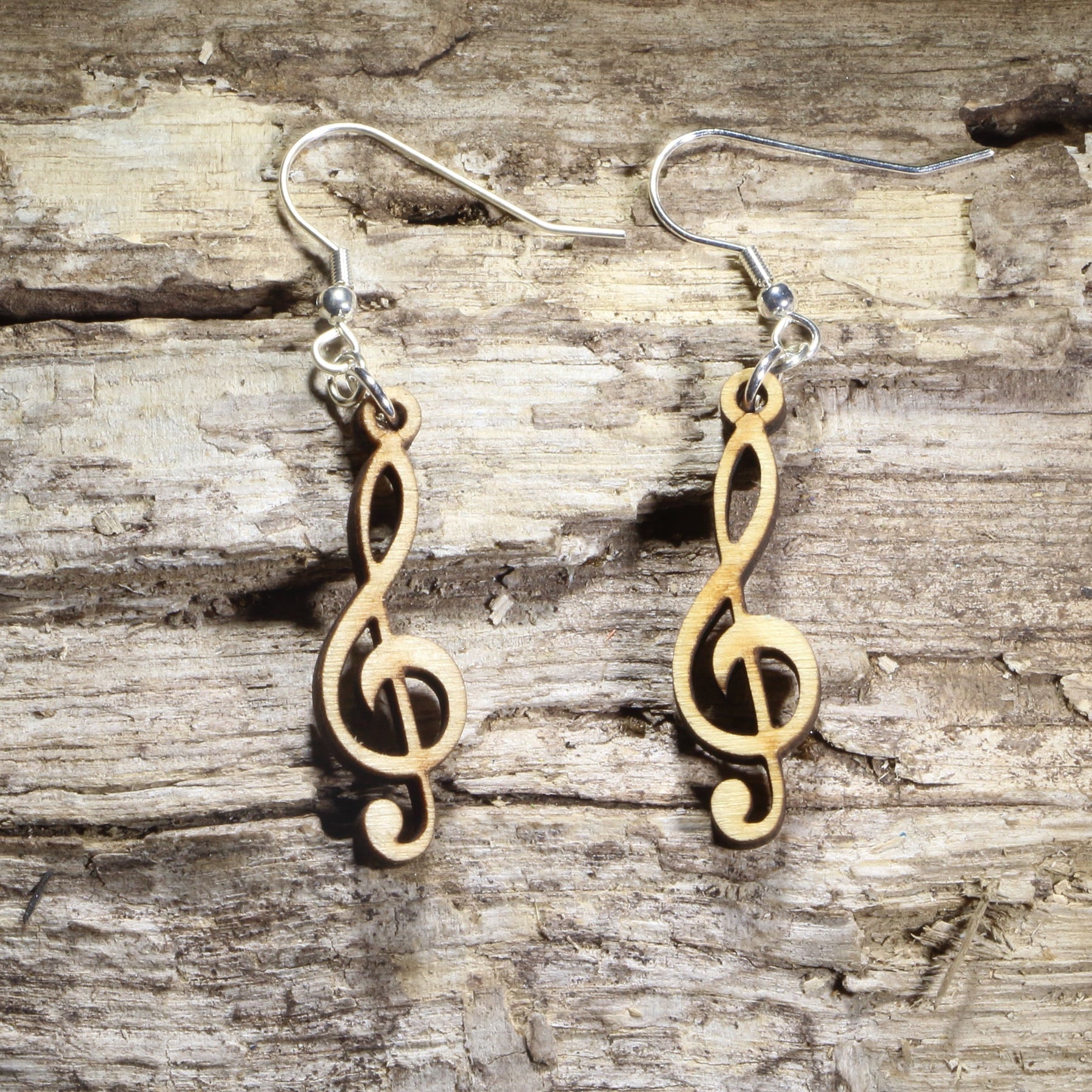 Treble Clef Wooden Earrings | Music Note Jewelry by Cate's Concepts, LLC