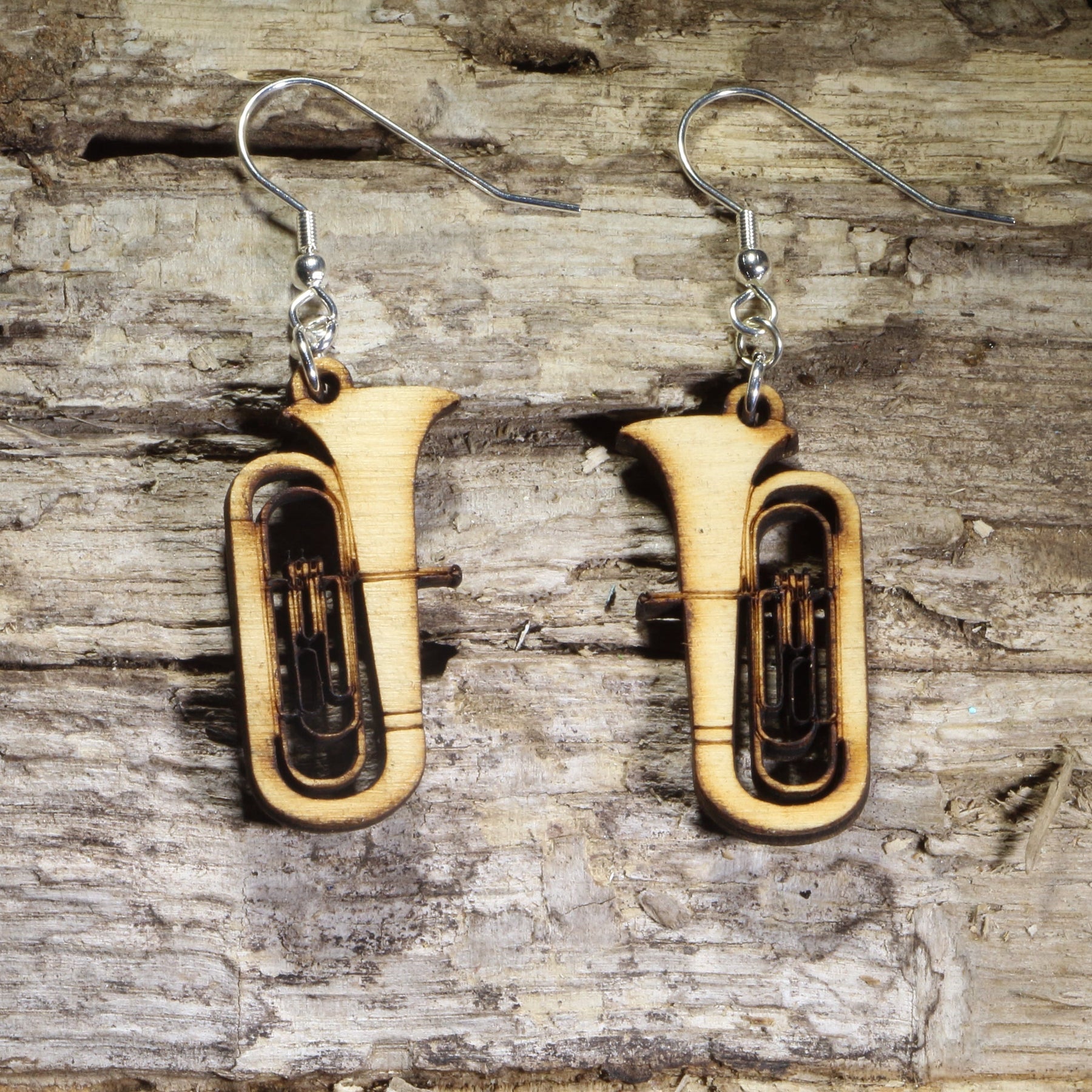 Tuba Wooden Earrings | Band Musician Jewelry by Cate's Concepts, LLC
