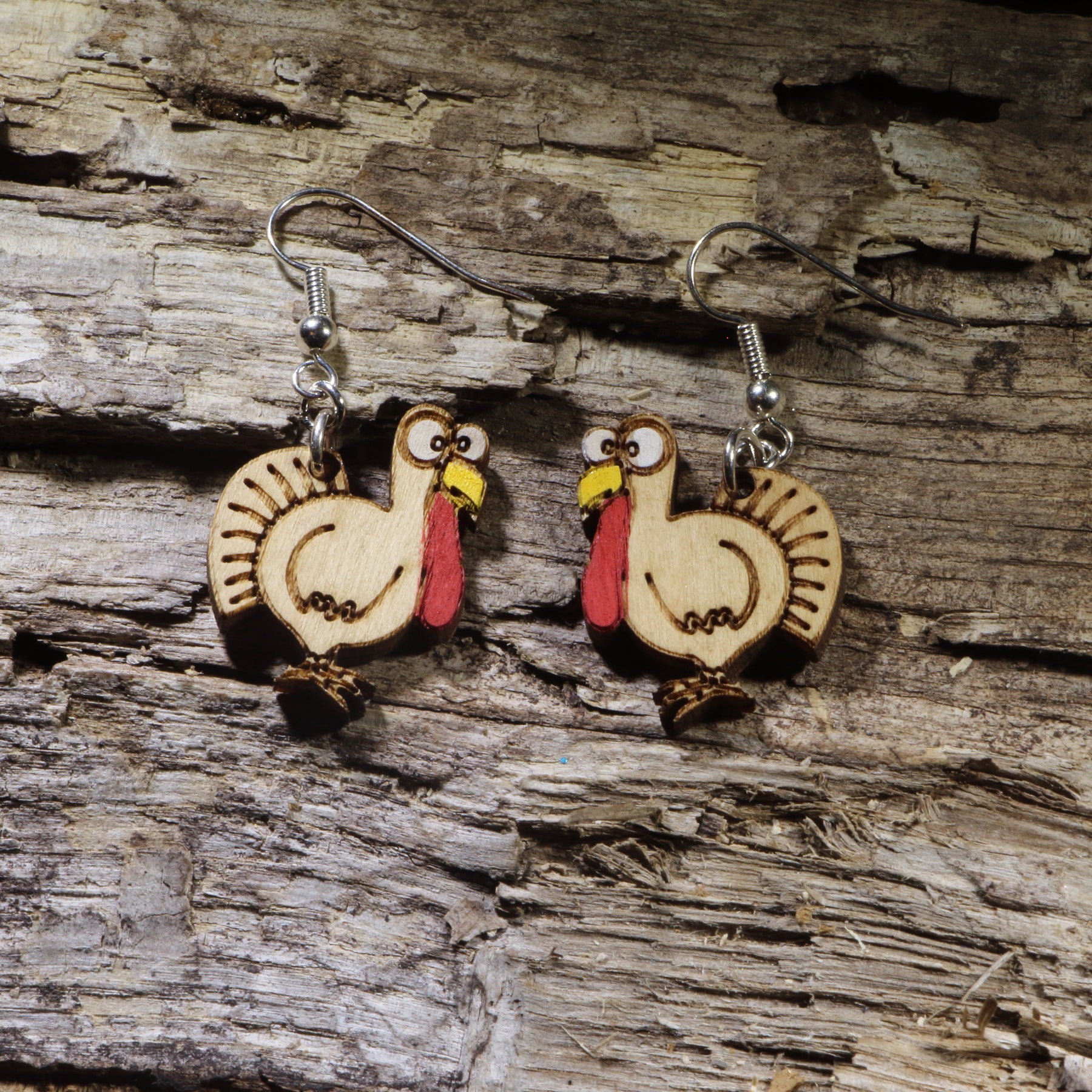 Thanksgiving Turkey Wooden Dangle Earrings | Funny Holiday Jewelry by Cate's Concepts, LLC