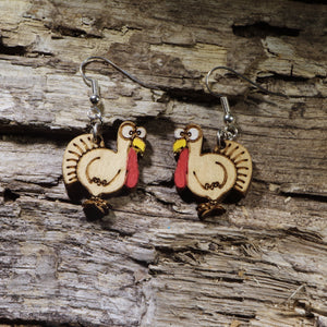 Thanksgiving Turkey Wooden Dangle Earrings | Funny Holiday Jewelry by Cate's Concepts, LLC
