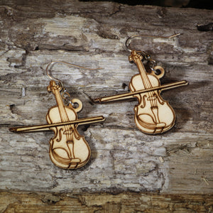 Violin Wooden Dangle Earrings | Music Instrument Jewelry by Cate's Concepts, LLC