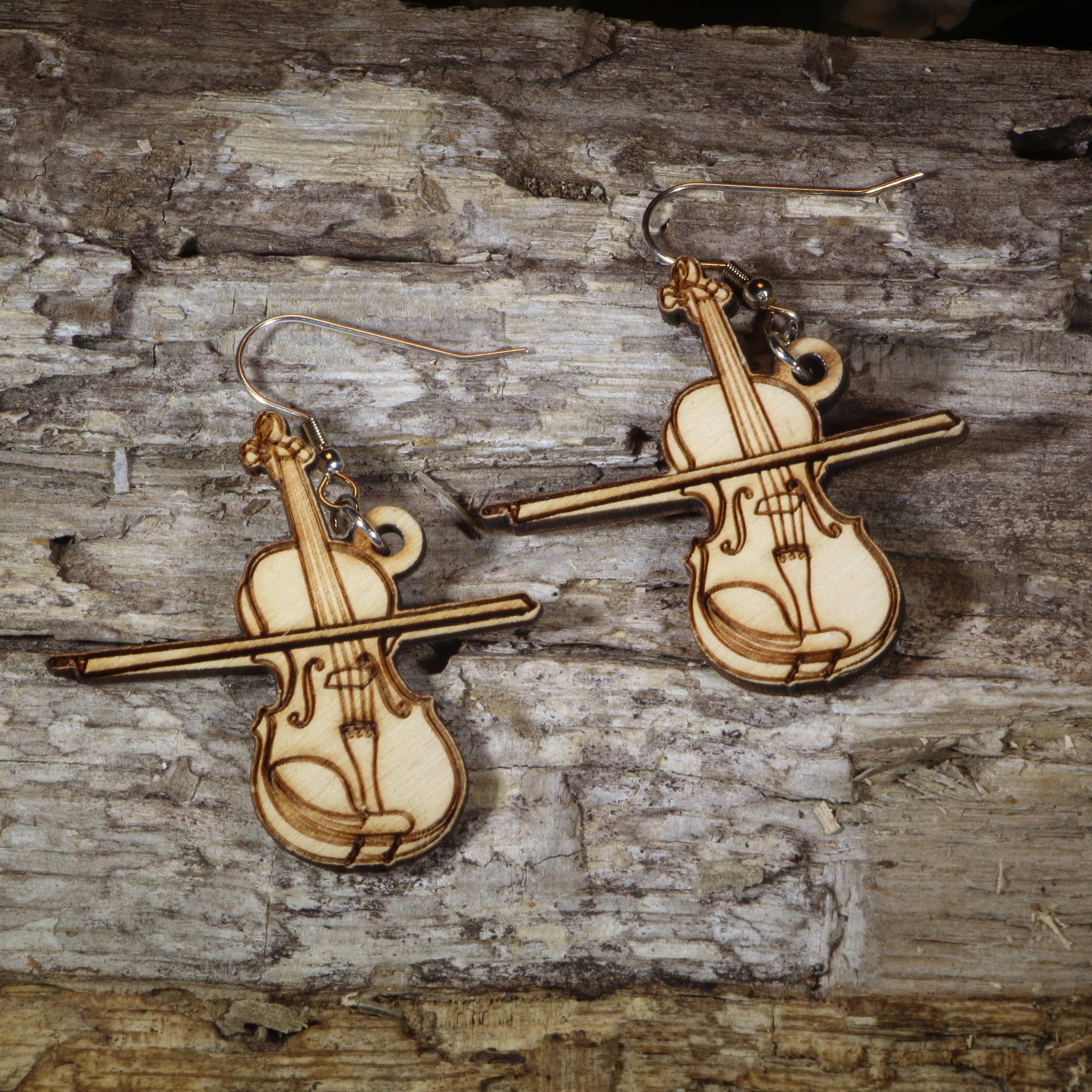 Violin Wooden Dangle Earrings | Music Instrument Jewelry by Cate's Concepts, LLC