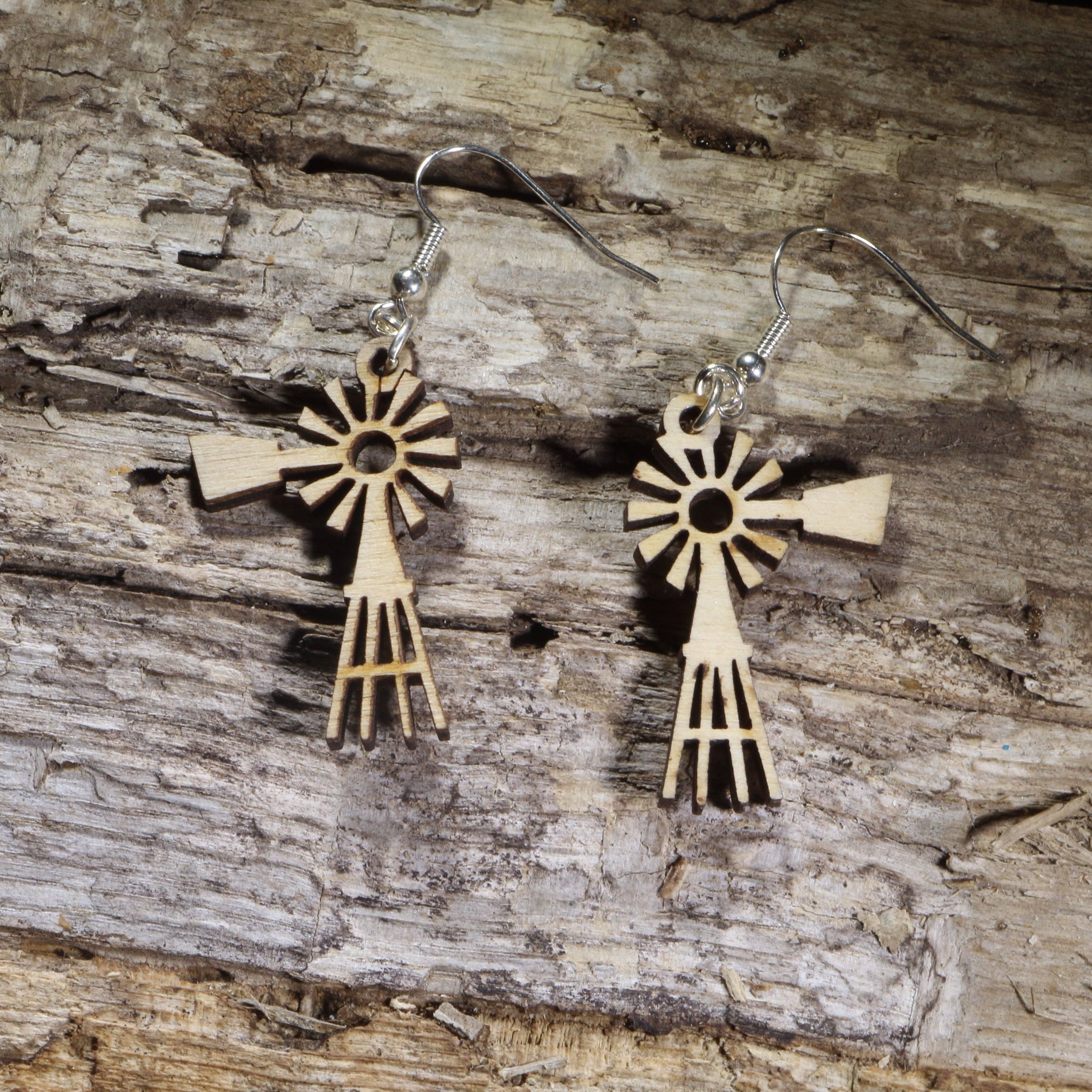 Prairie Windmill Wooden Dangle Earrings | Farm Country Jewelry by Cate's Concepts, LLC