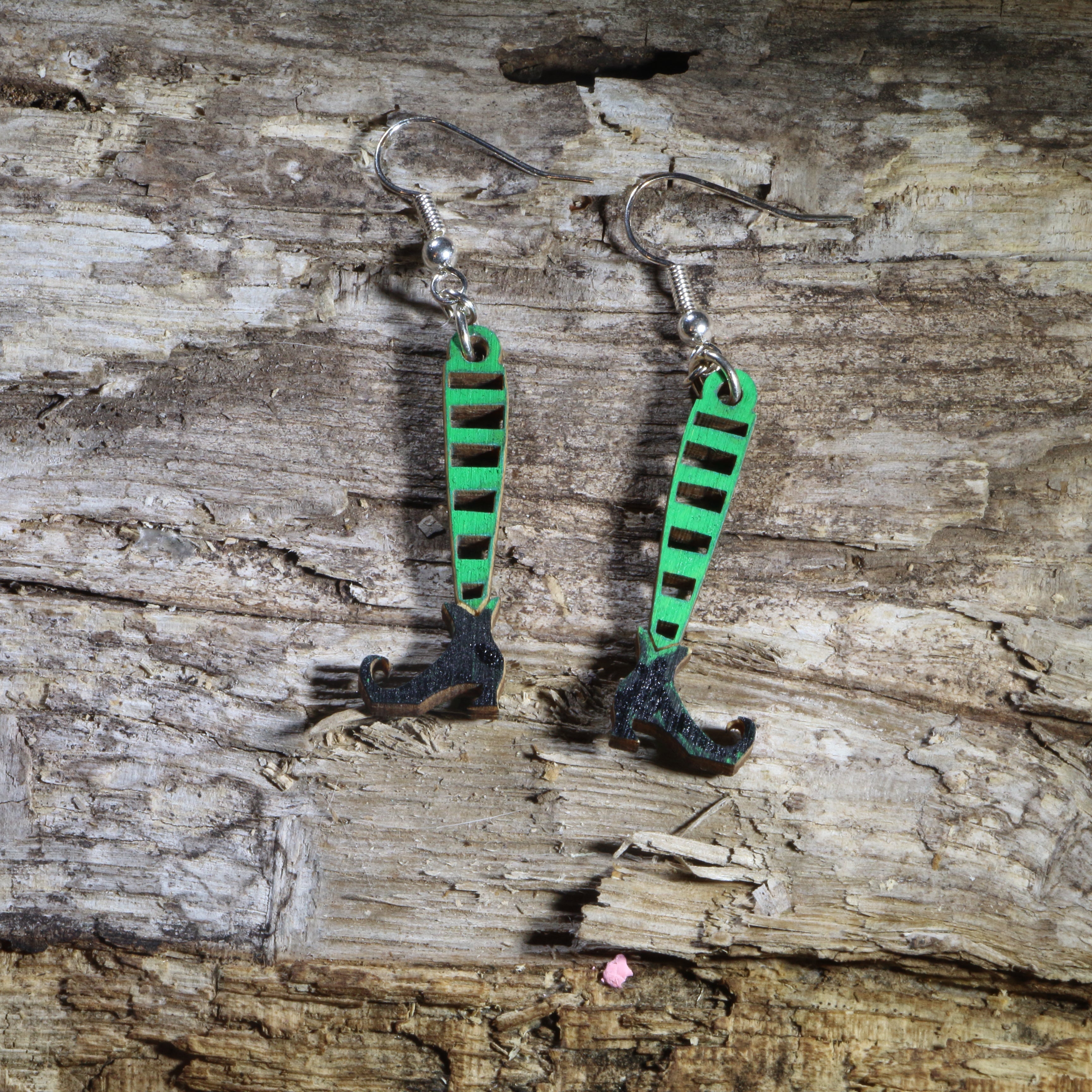 Witch Legs Wooden Dangle Earrings | Halloween Jewelry by Cate's Concepts, LLC