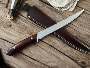 Handcrafted Rosewood Fillet Knife - Precision at 14.4 by Damascus Knife Store, Damascus knife main product photo