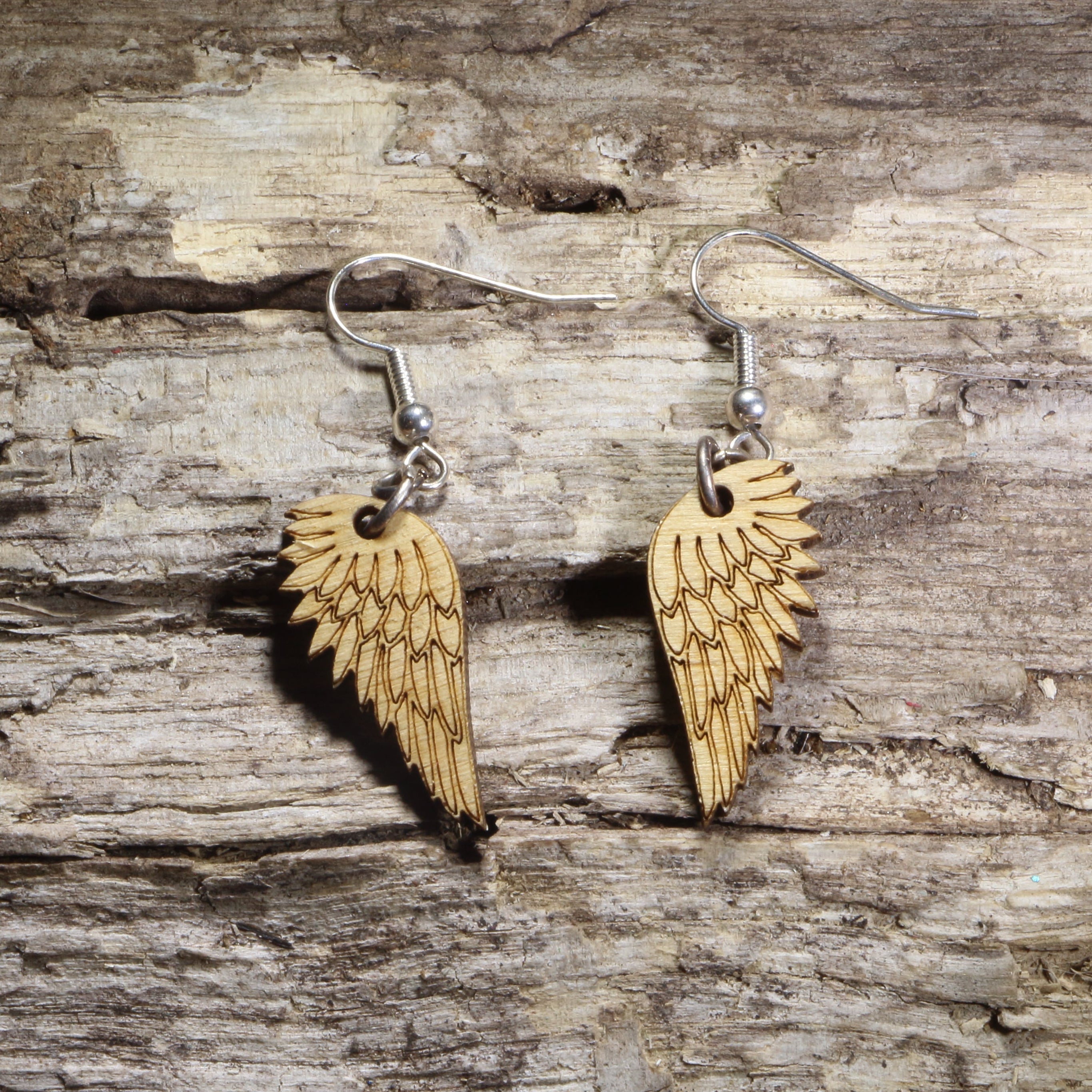 Angel Wing Wooden Dangle Earrings | Feathered Spiritual Jewelry by Cate's Concepts, LLC