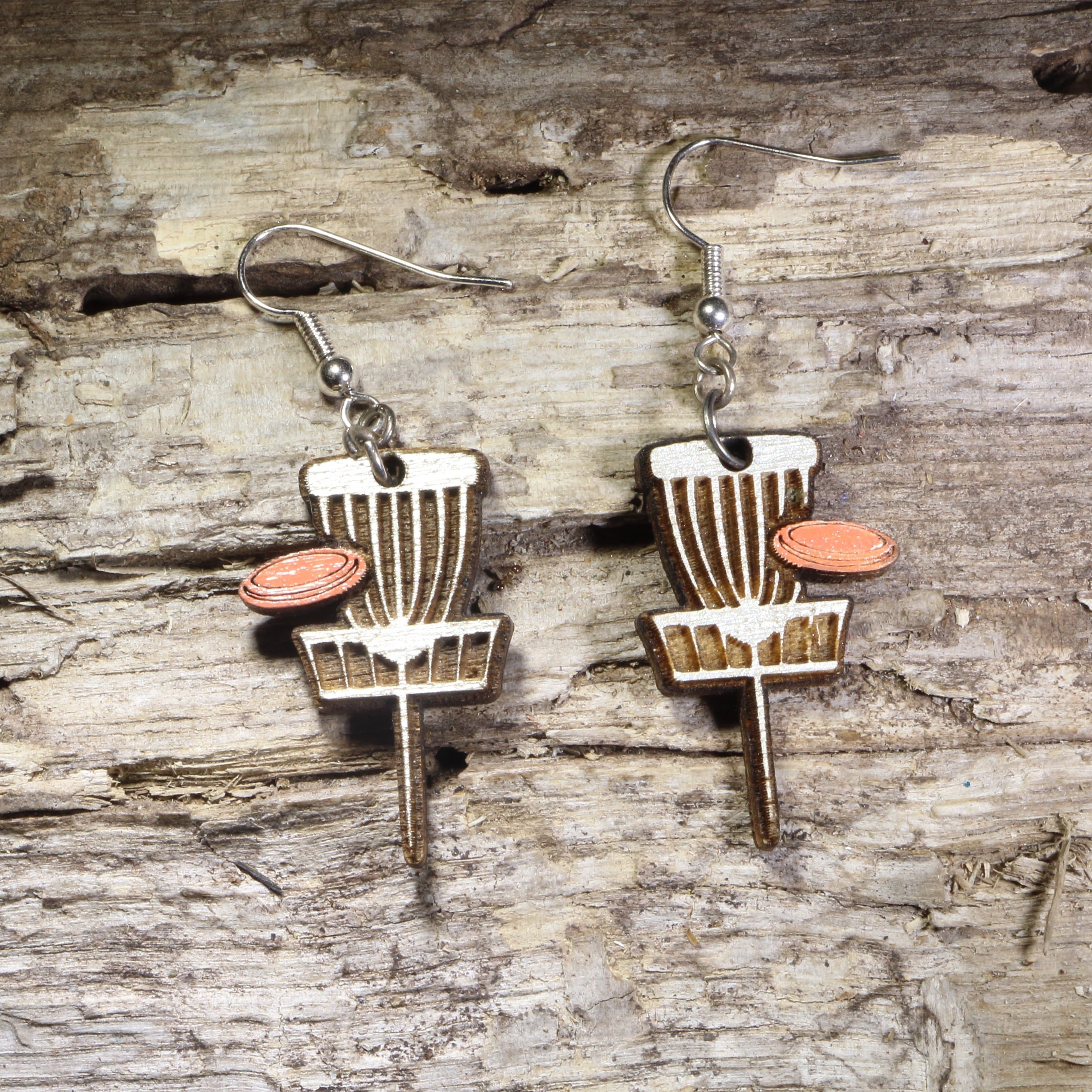 Disc Golf Basket Wooden Dangle Earrings | Disc Golf Jewelry Gift by Cate's Concepts, LLC