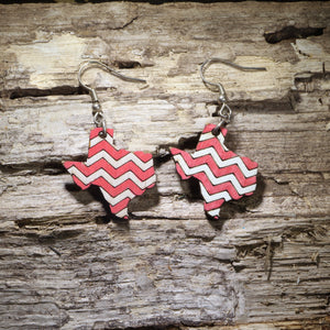 Texas Chevron Wooden Dangle Earrings | Red White State Jewelry by Cate's Concepts, LLC
