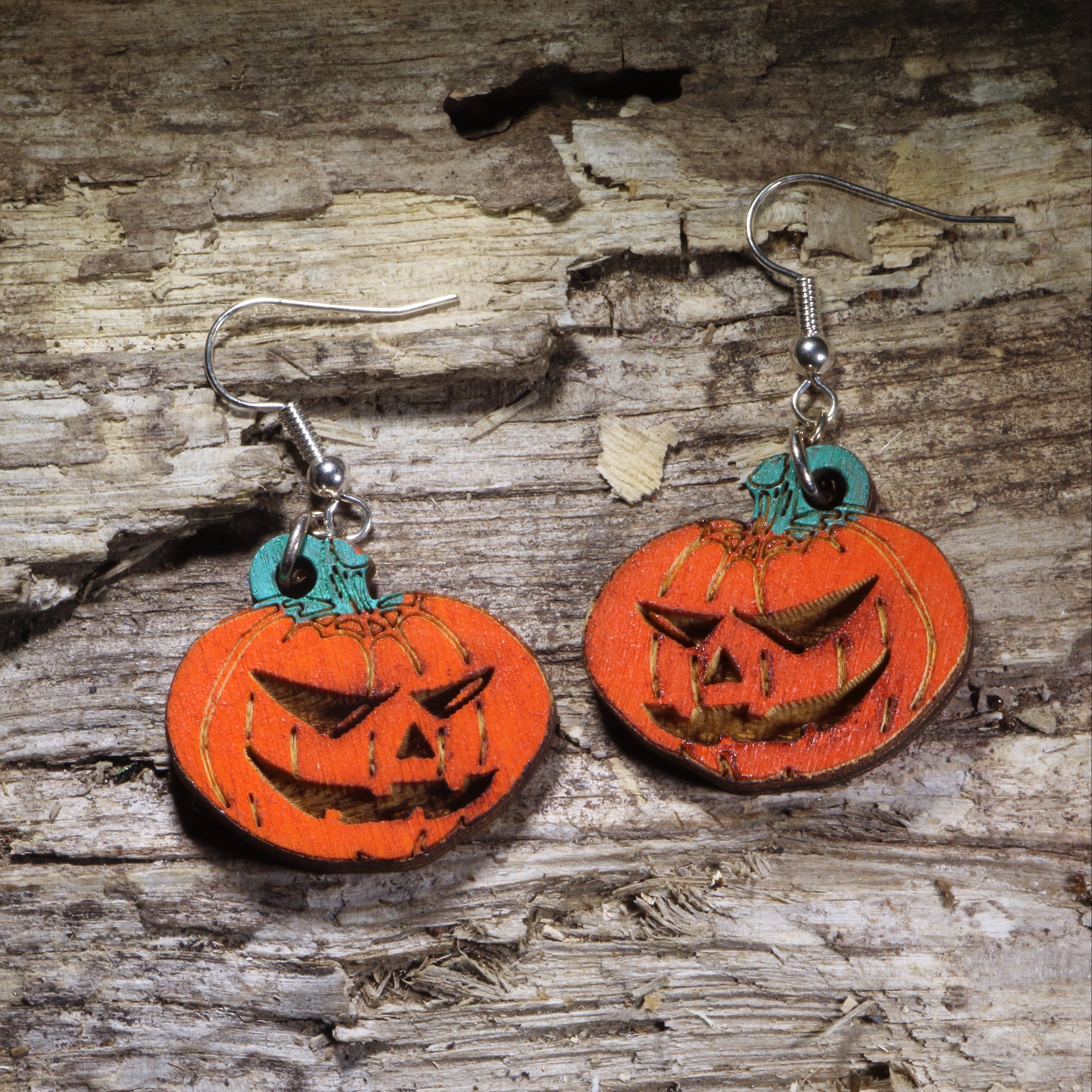 Jack-O-Lantern Wooden Dangle Earrings | Halloween Spooky Jewelry by Cate's Concepts, LLC