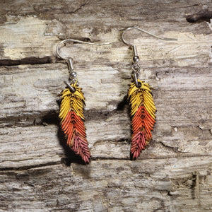 Feather Wooden Earrings | Red Yellow Boho Jewelry by Cate's Concepts, LLC