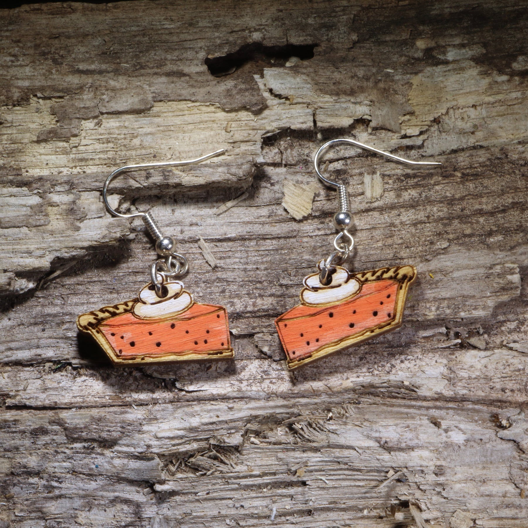 Pumpkin Pie Wooden Dangle Earrings | Thanksgiving Dessert Jewelry by Cate's Concepts, LLC